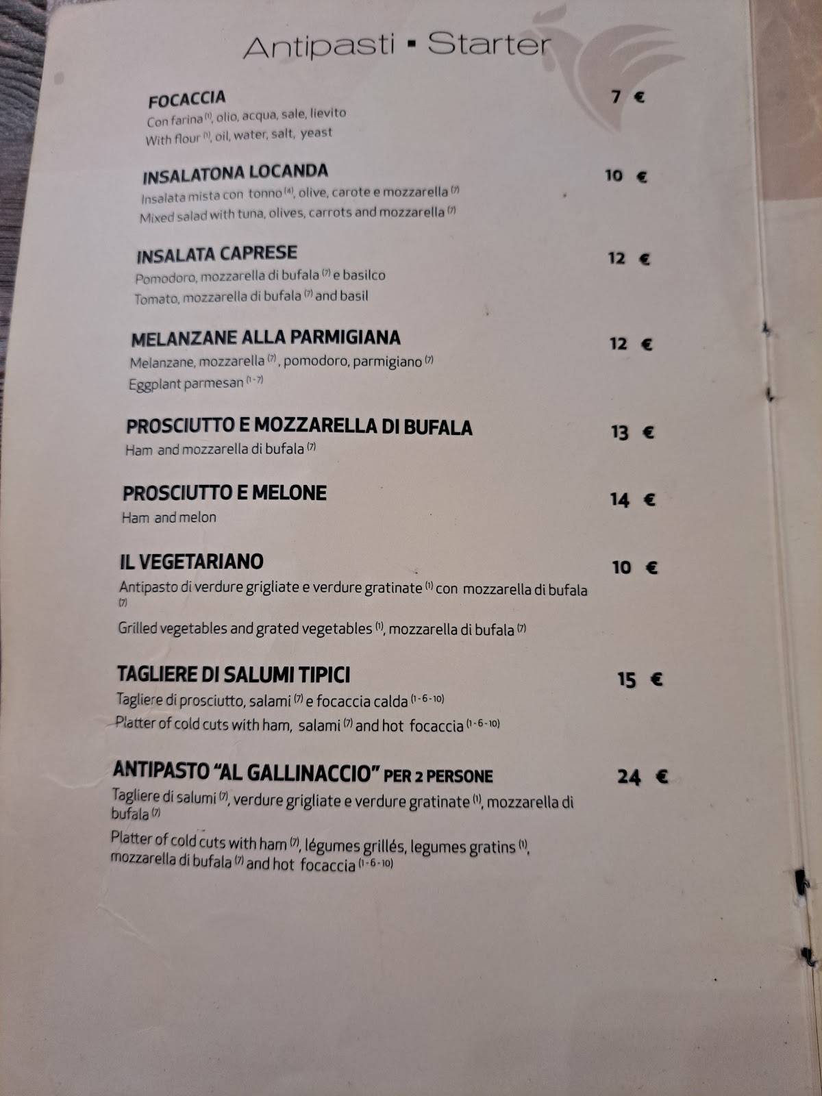 Menu di Antica Trattoria Al Gallinaccio 