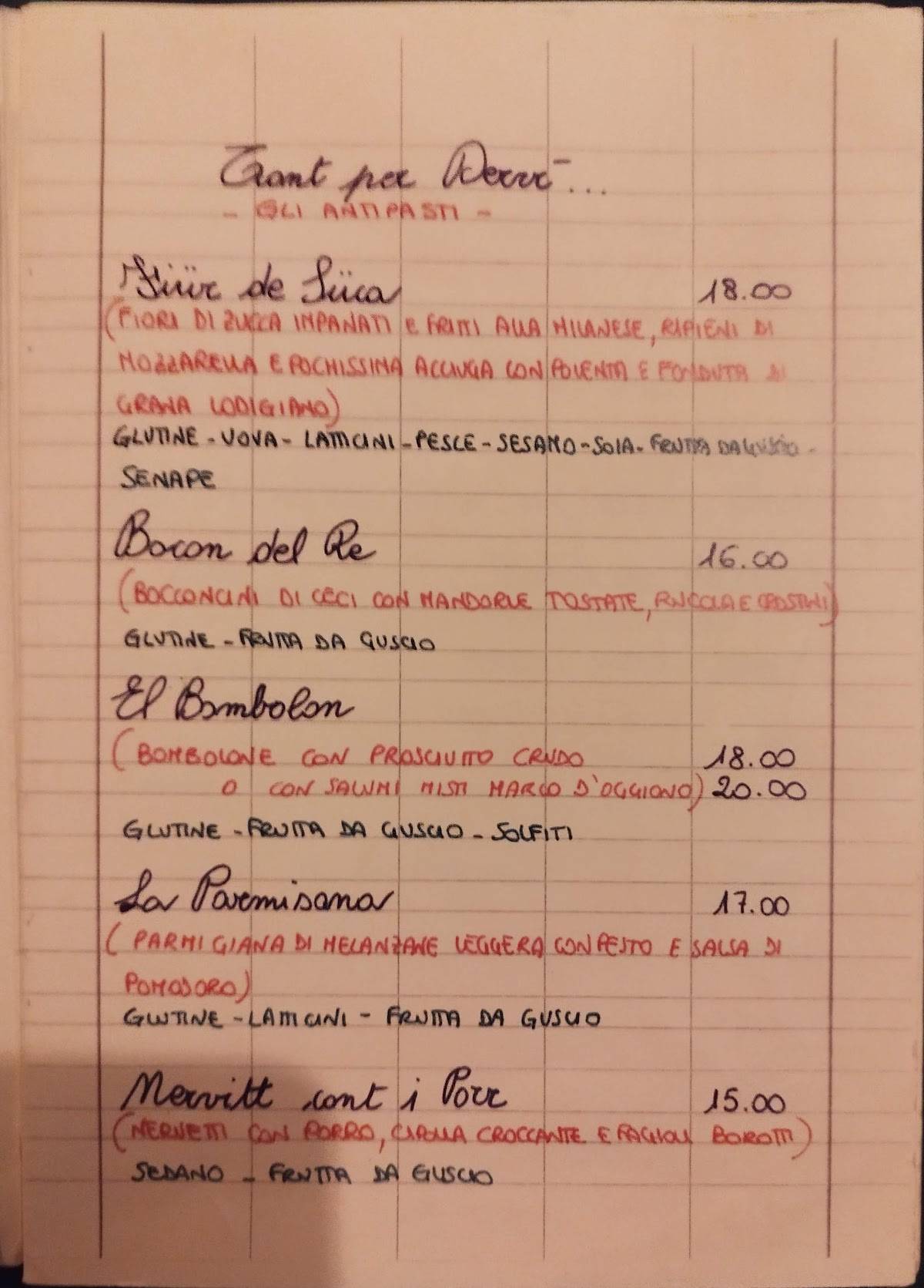 Menu de Al Garghet