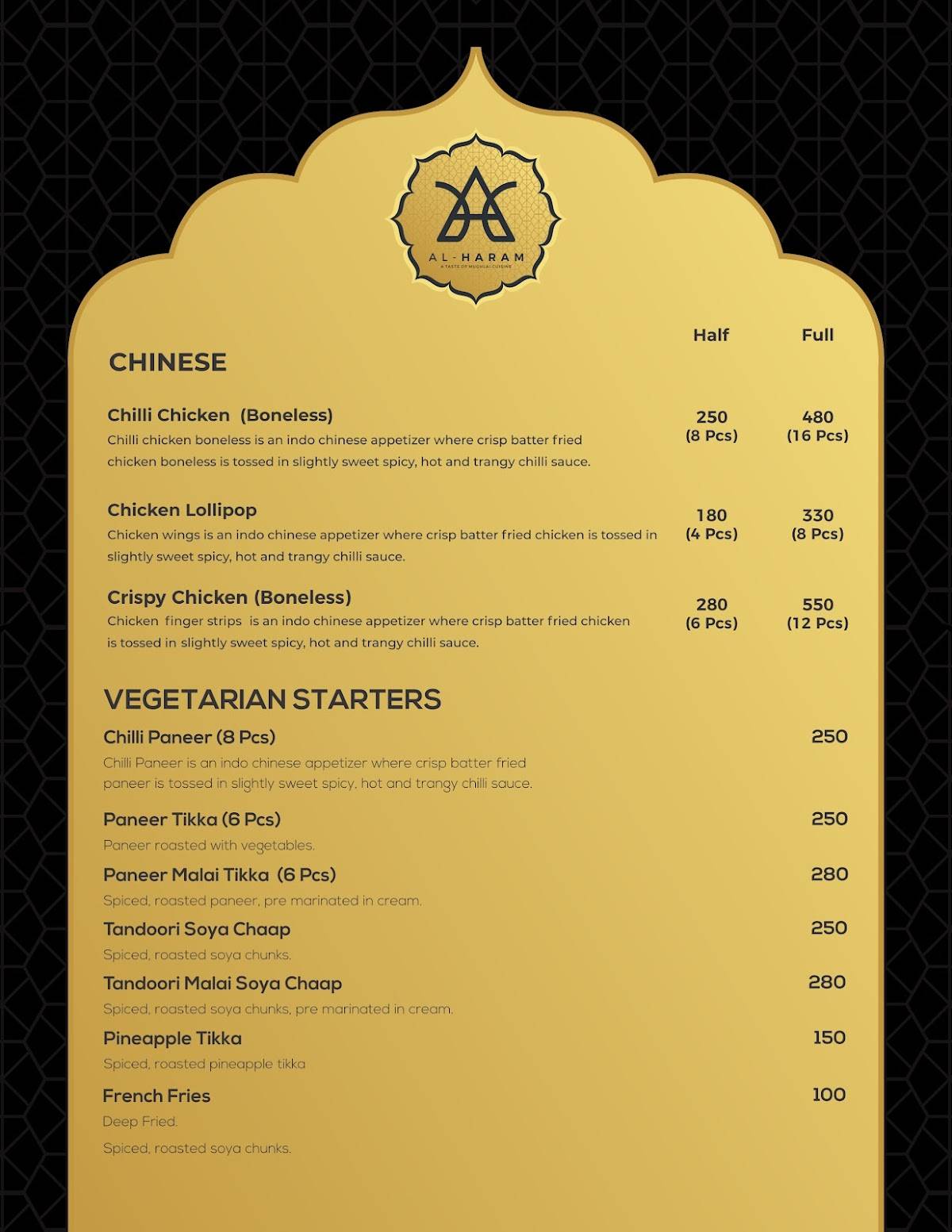 Al Haram kota menu
