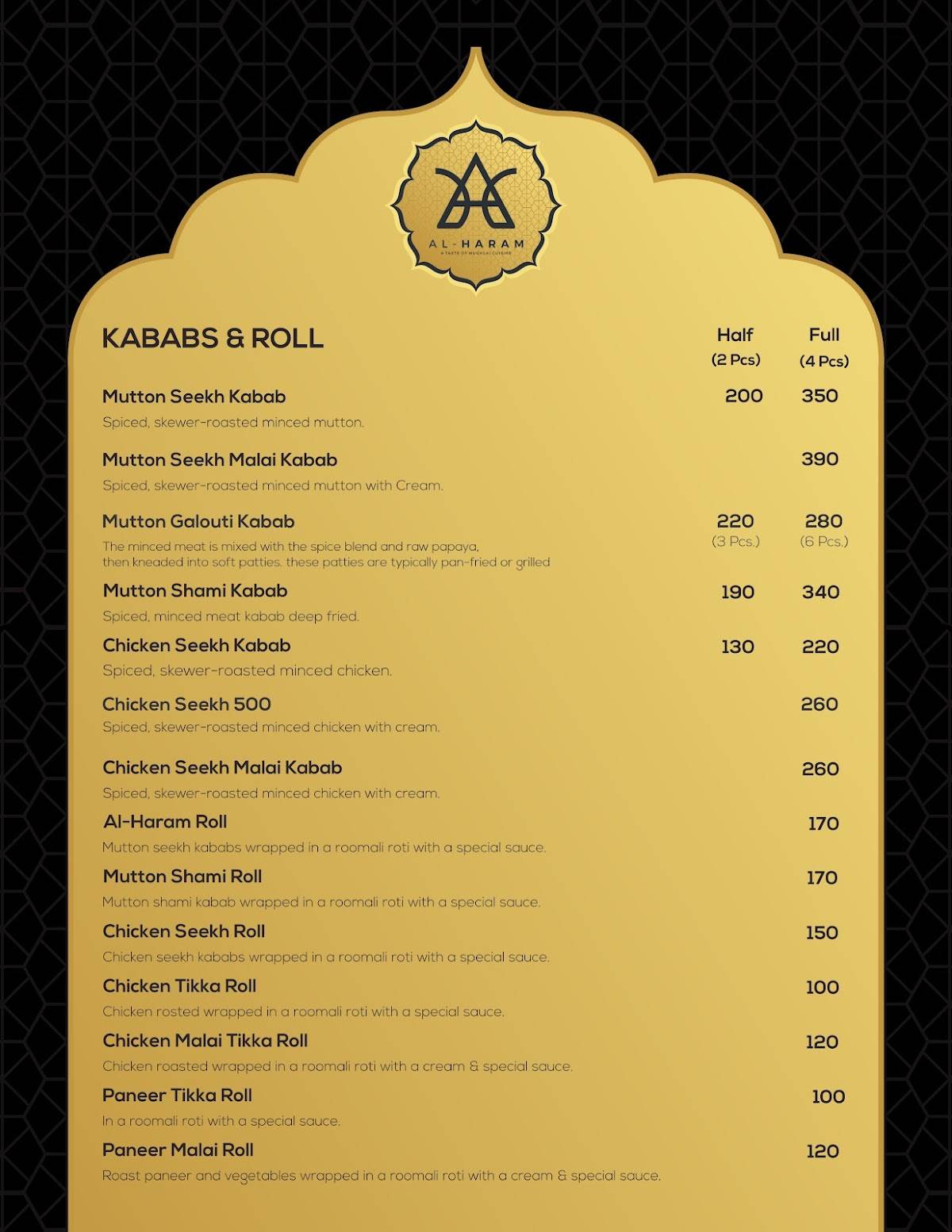 Al Haram kota menu