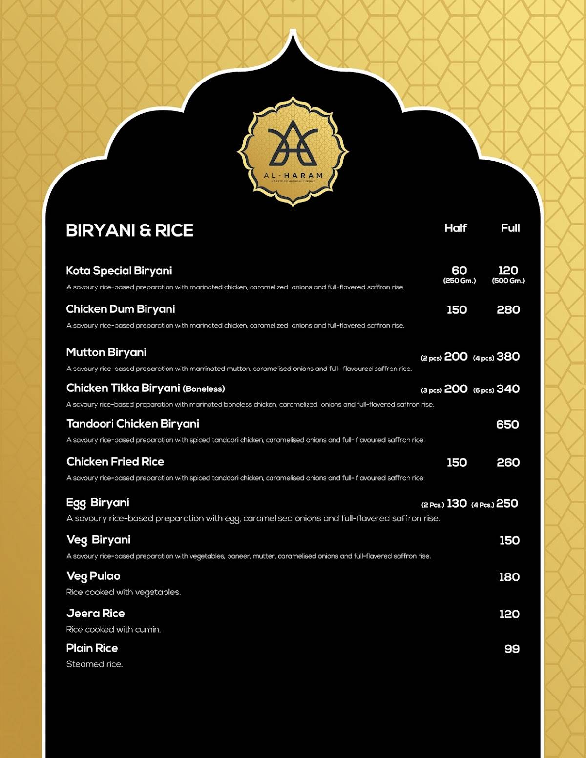 Al Haram kota menu