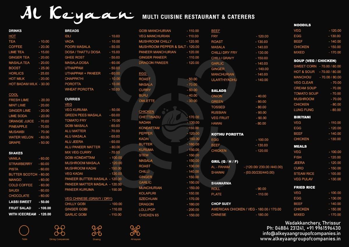 Al Keyaan's Restaurant and Caterers menu