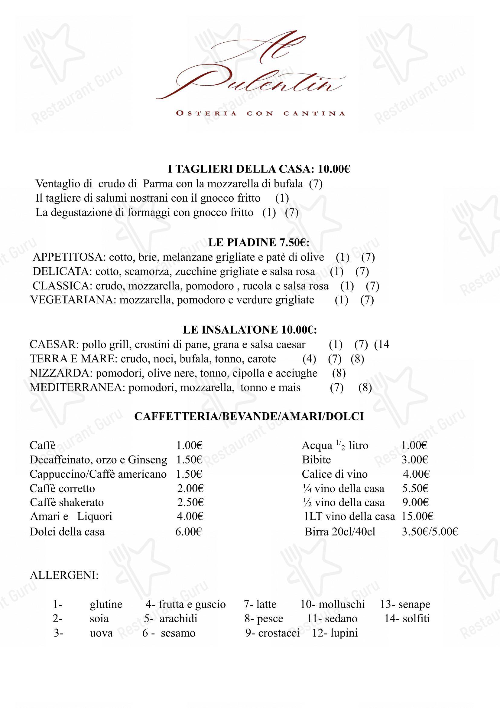Al Pulentin in Milano - Menu