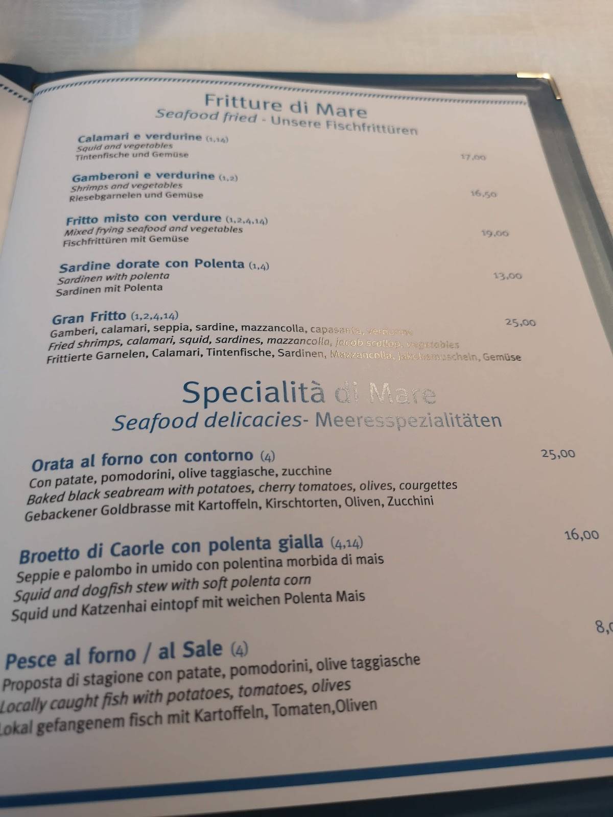 Menu di Al Veliero Caorle Ristorante 