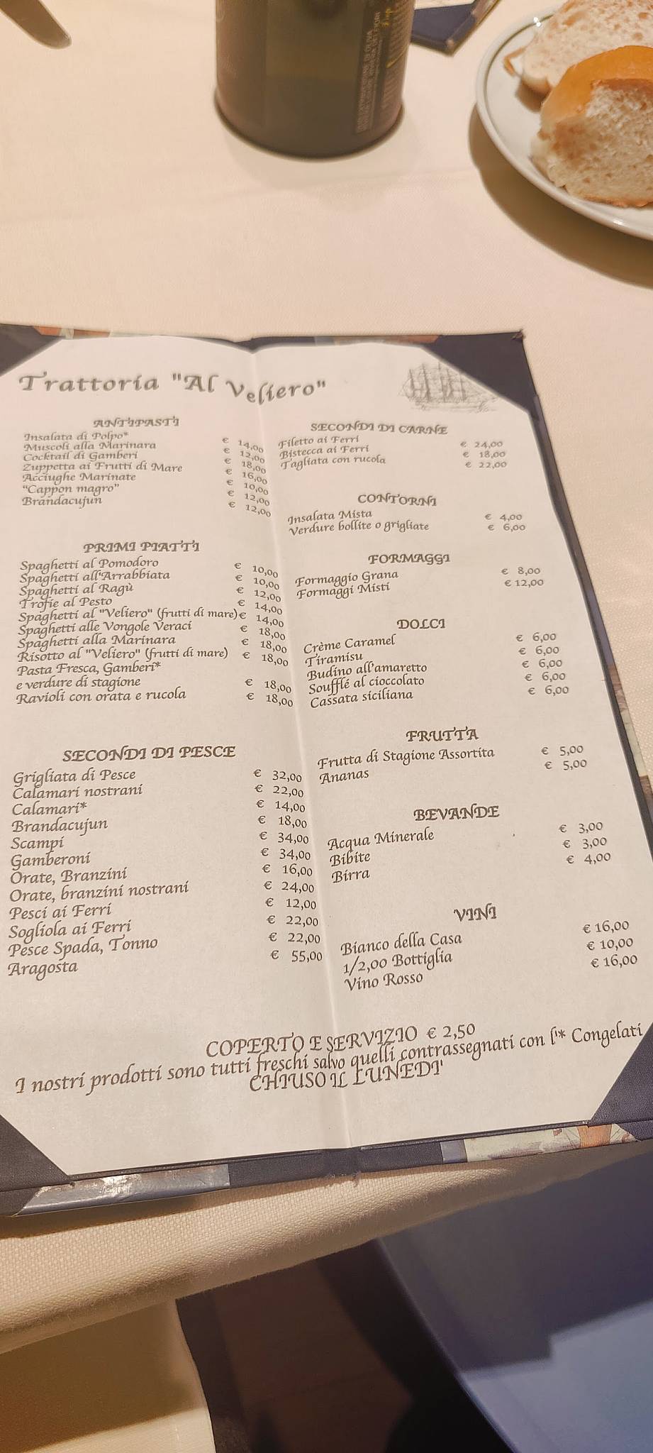 Menu di Al Veliero 