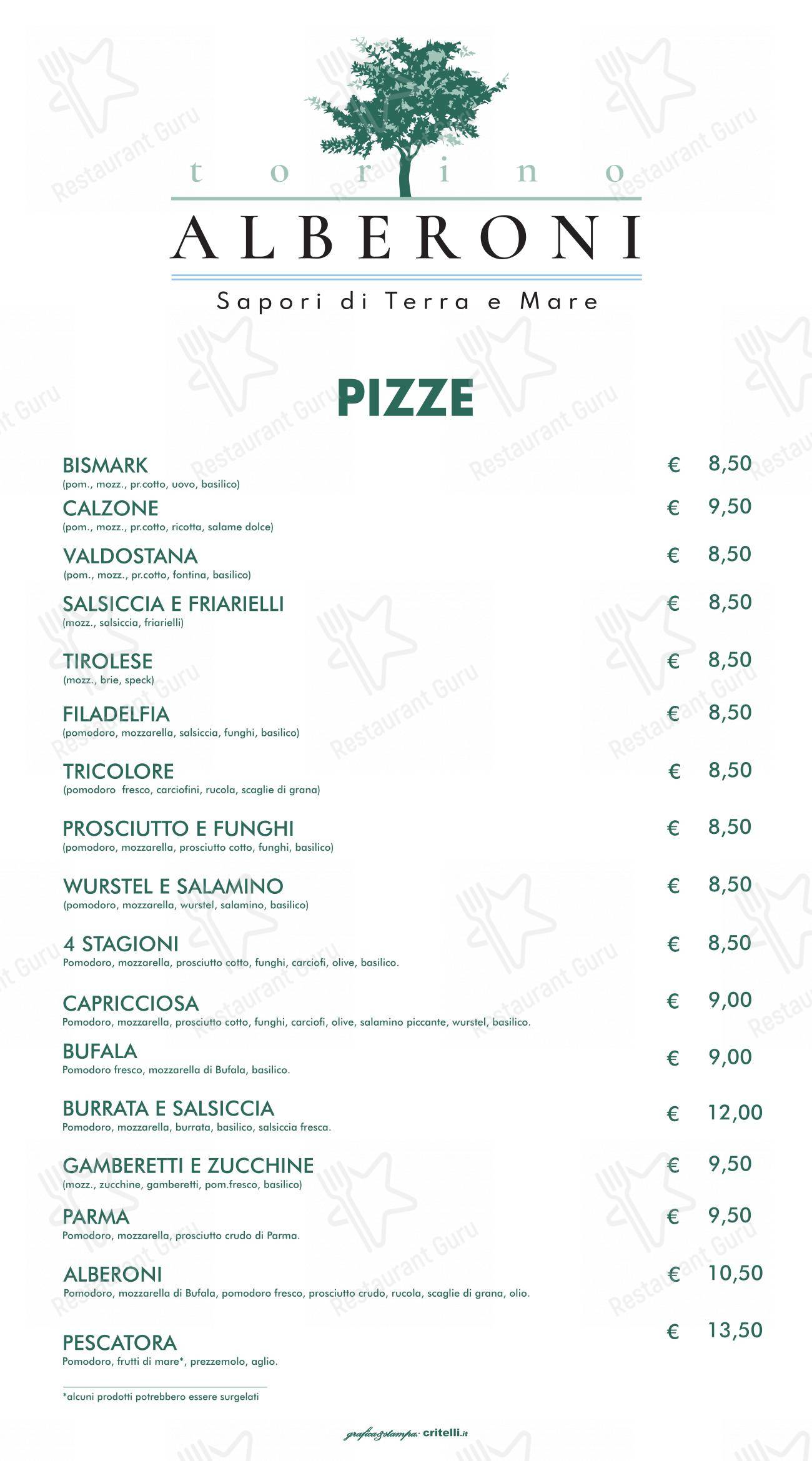 Menu per Alberoni in Torino