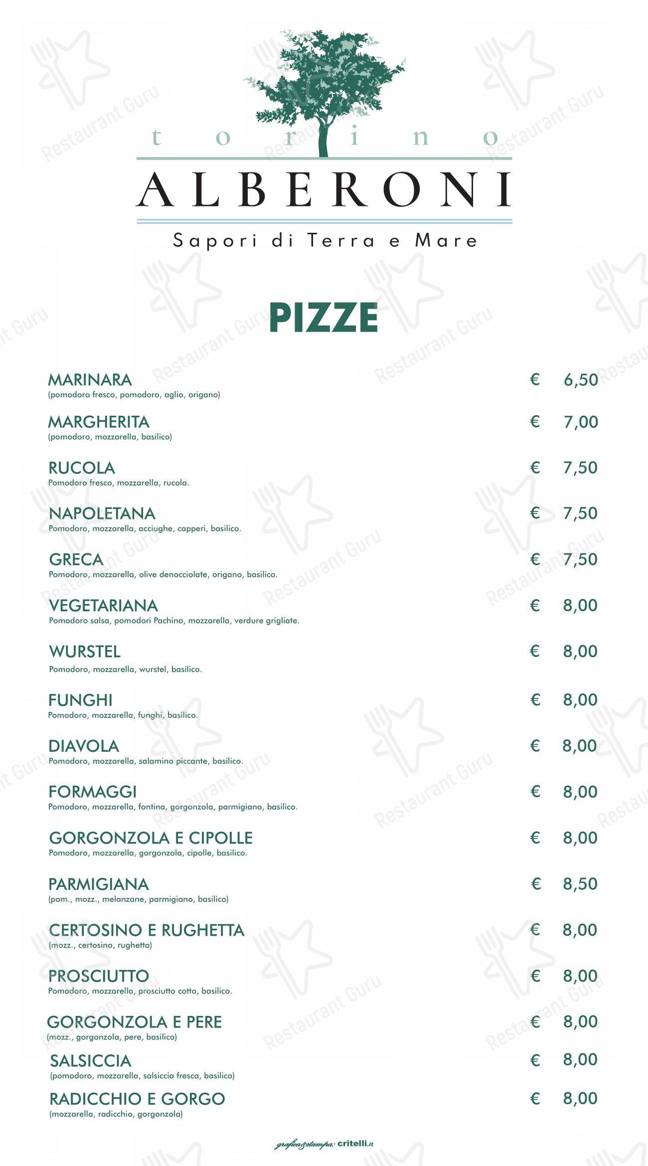 Menu per Alberoni in Torino