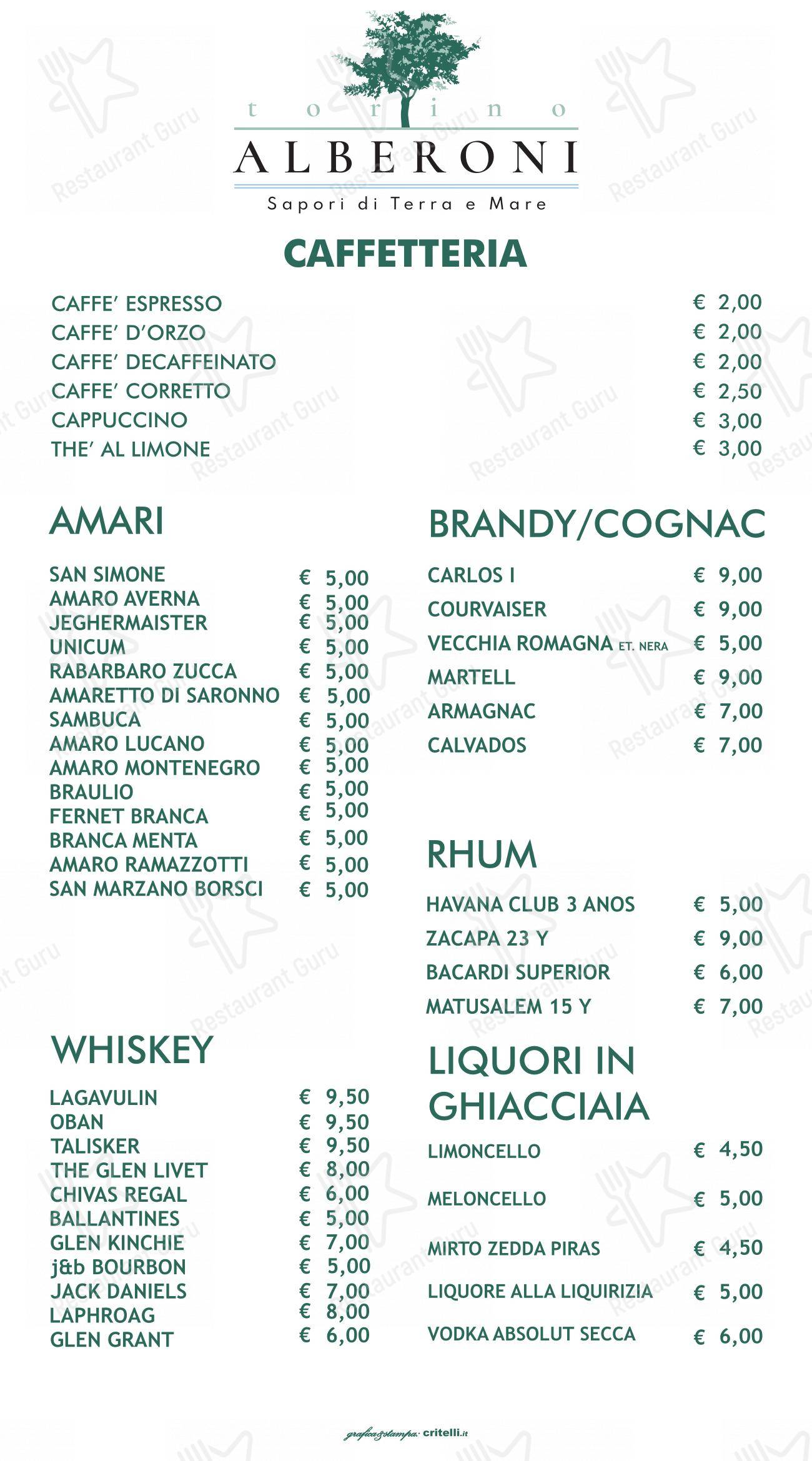 Menu per Alberoni in Torino