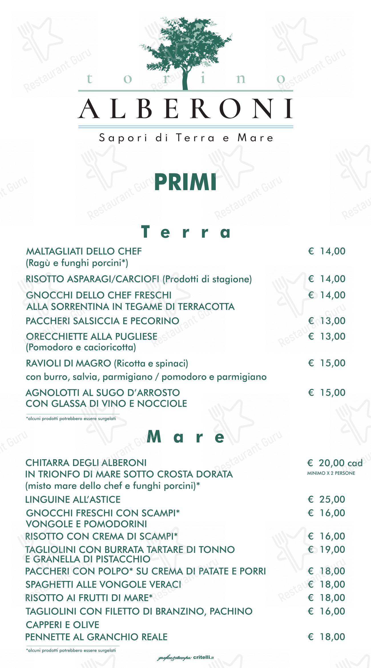 Menu per Alberoni ristorante