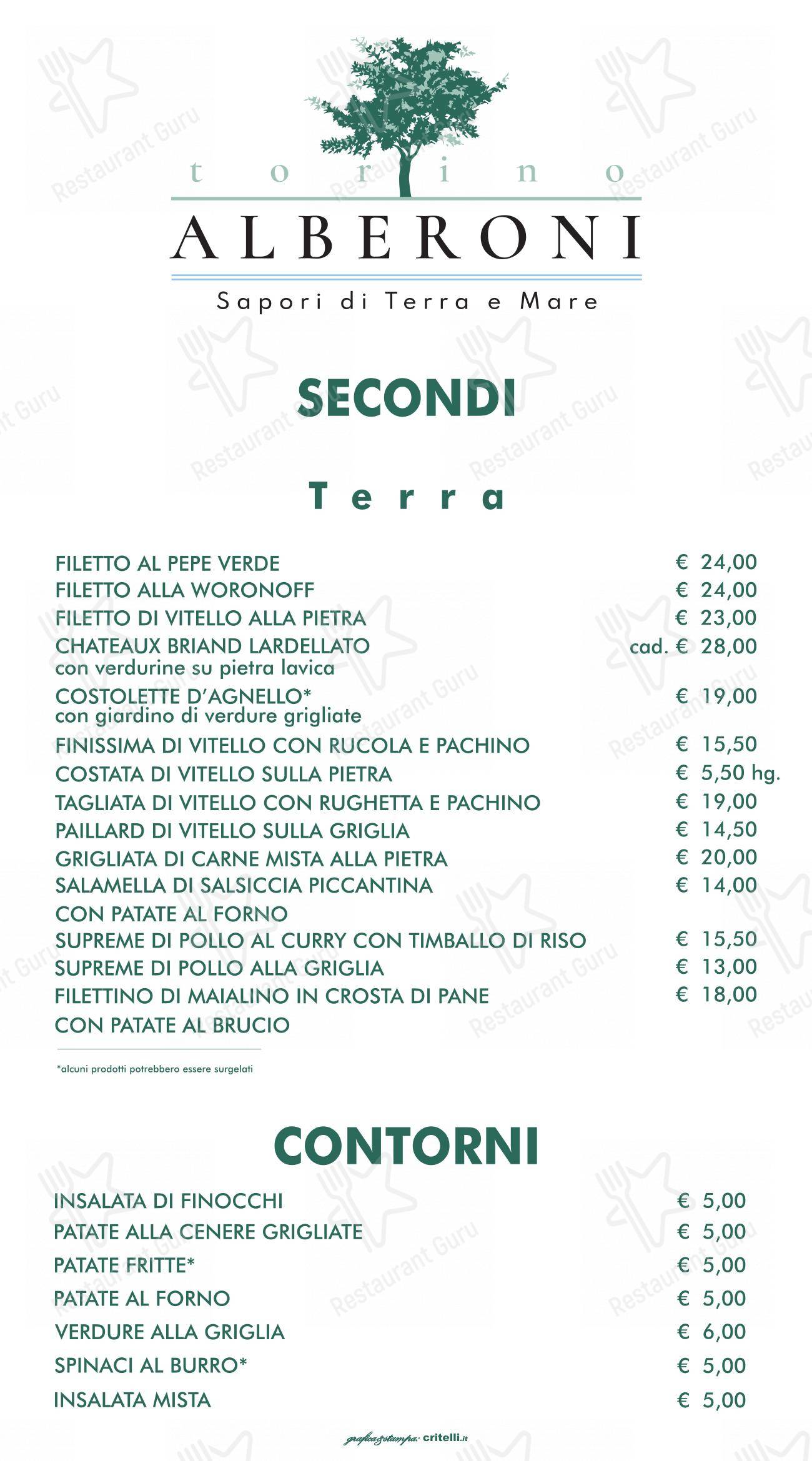 Menu per Alberoni ristorante