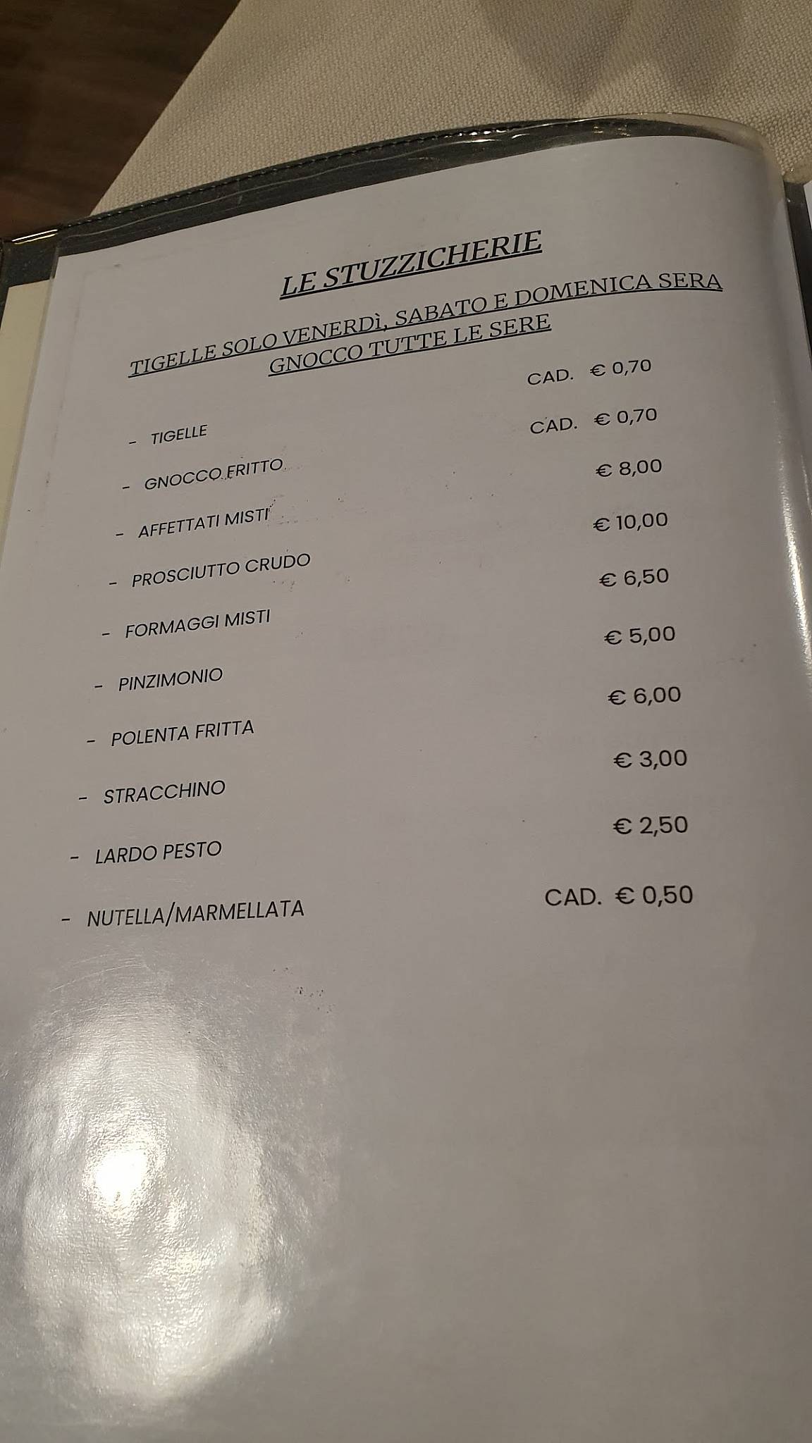 Menu di Osteria Gost E Lambrosc 