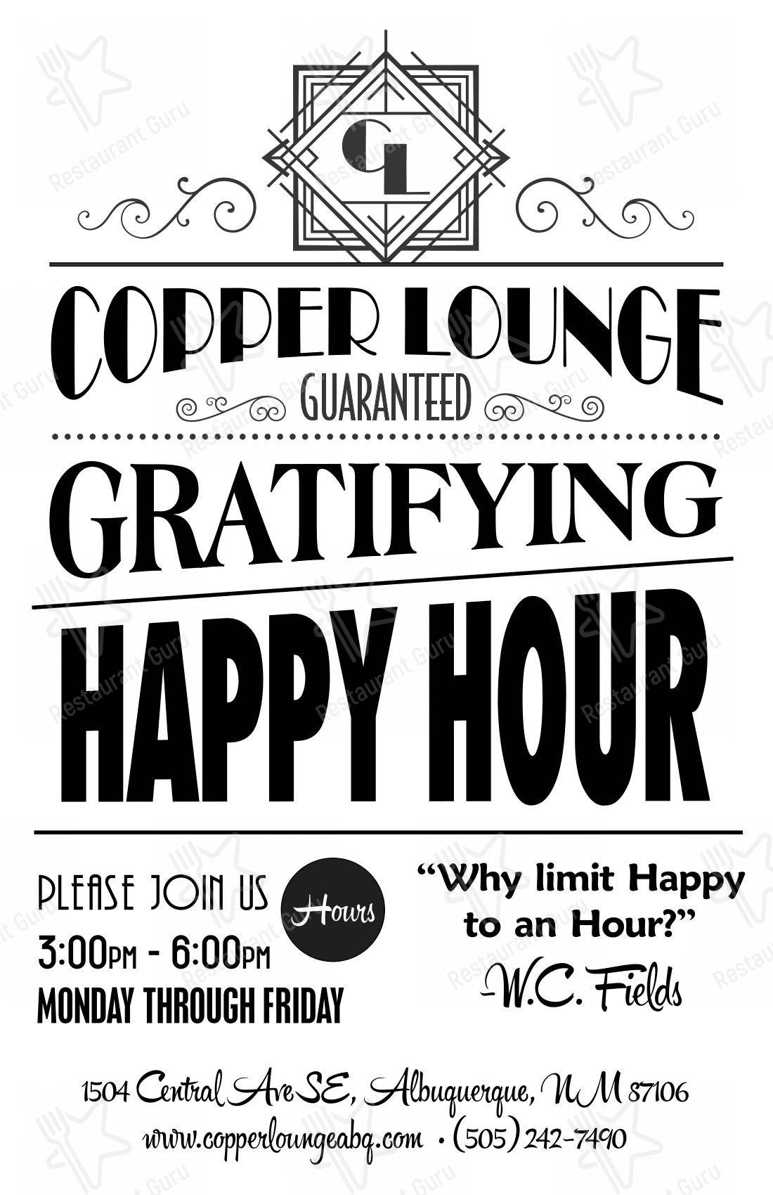 Menu at The Copper Lounge pub & bar, Albuquerque