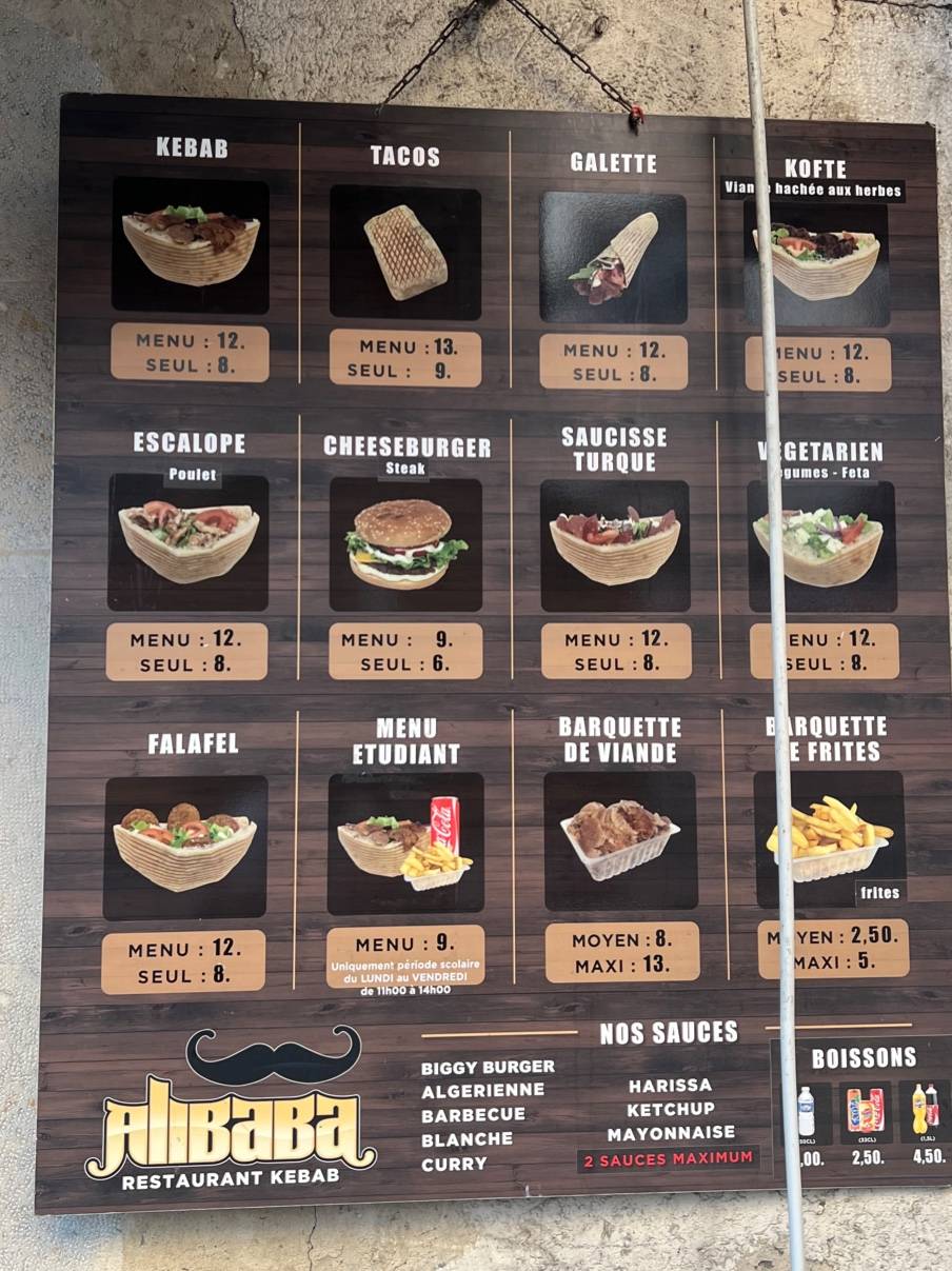 Menu de Ali Baba Kebab