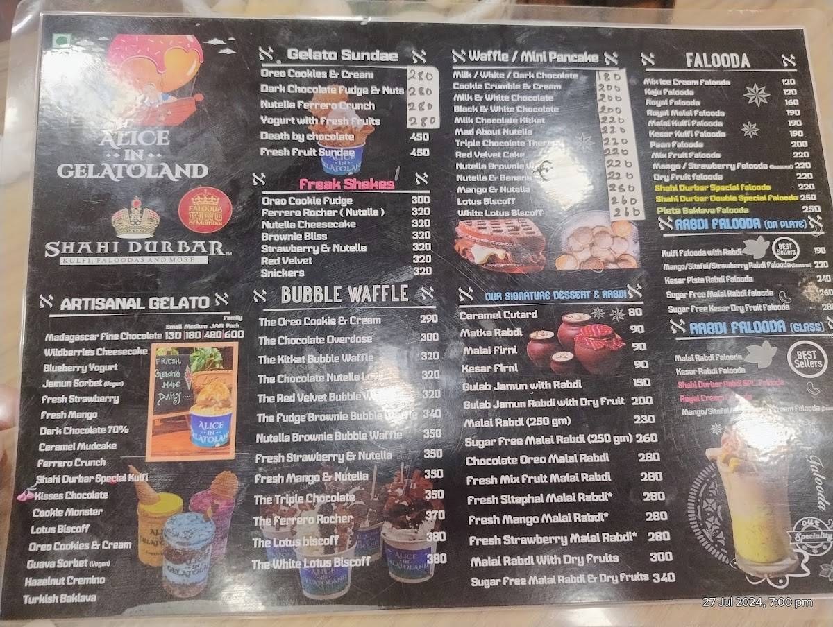 Alice in Gelatoland by Shahi Durbar menu