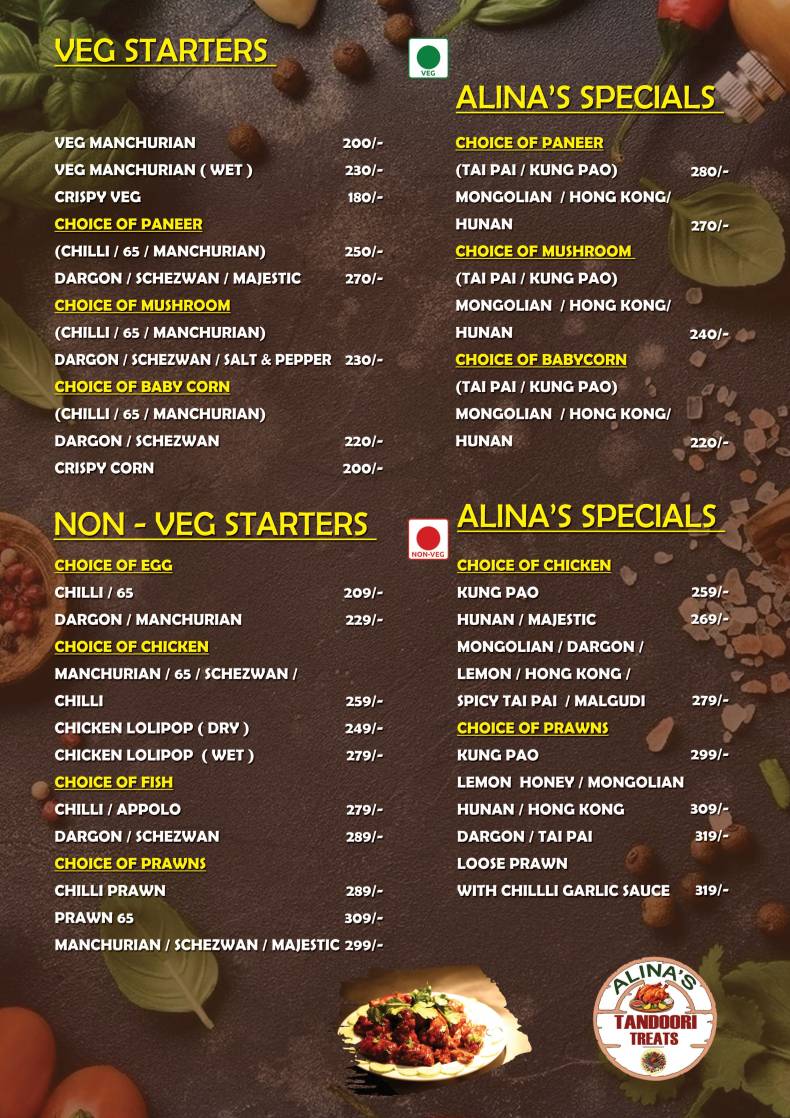 Alina's Tandoori Treats menu