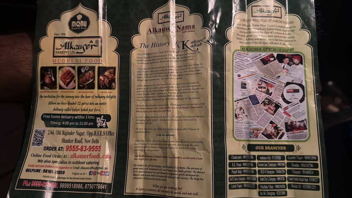 Alkauser Mughlai Restaurant menu