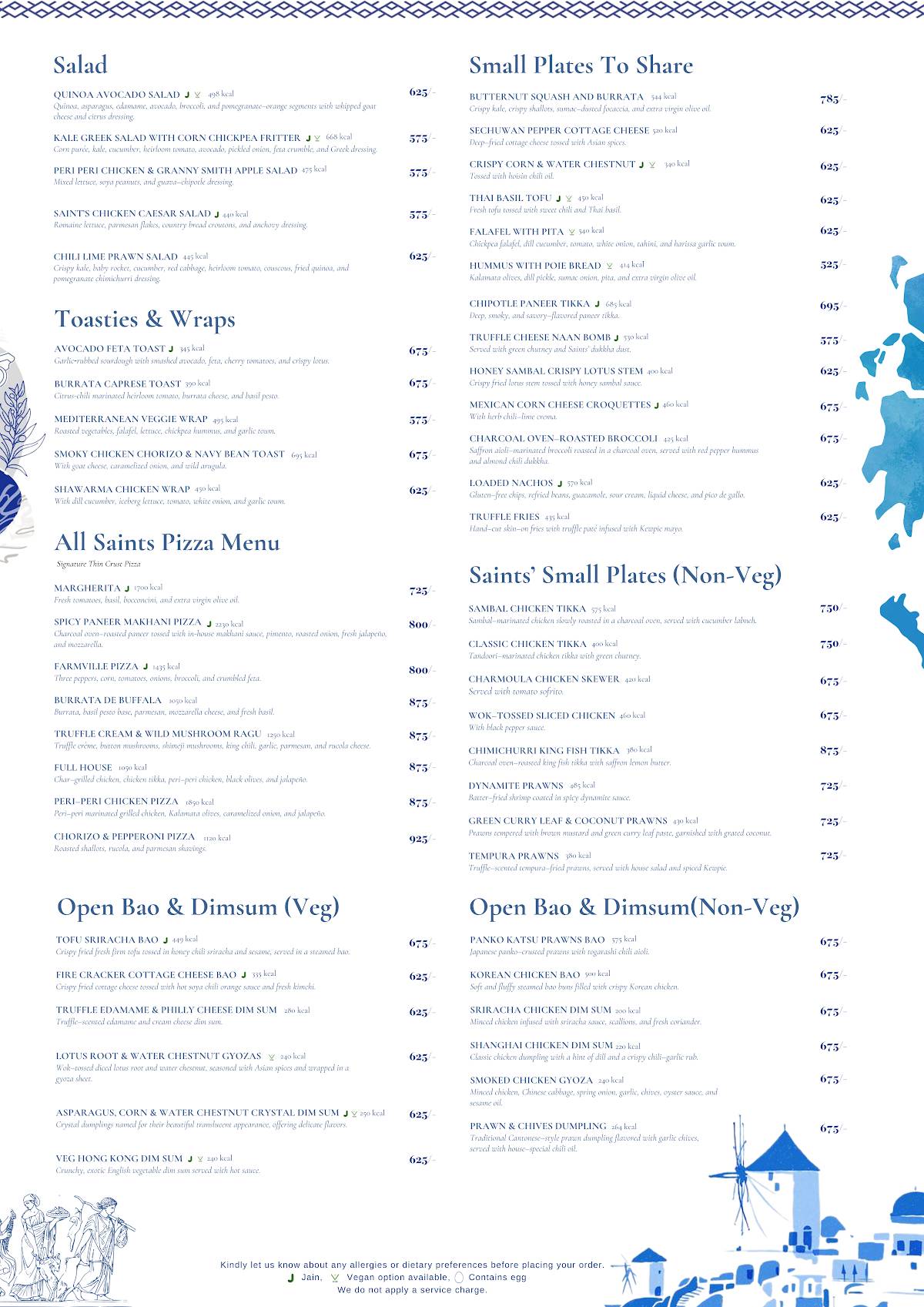 All Saints Mumbai menu