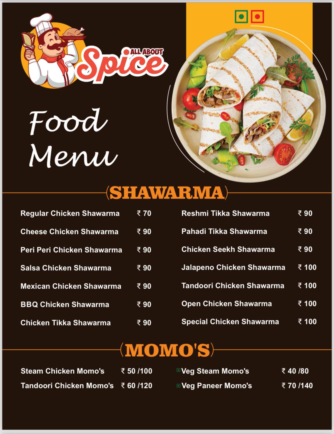 All about spice menu