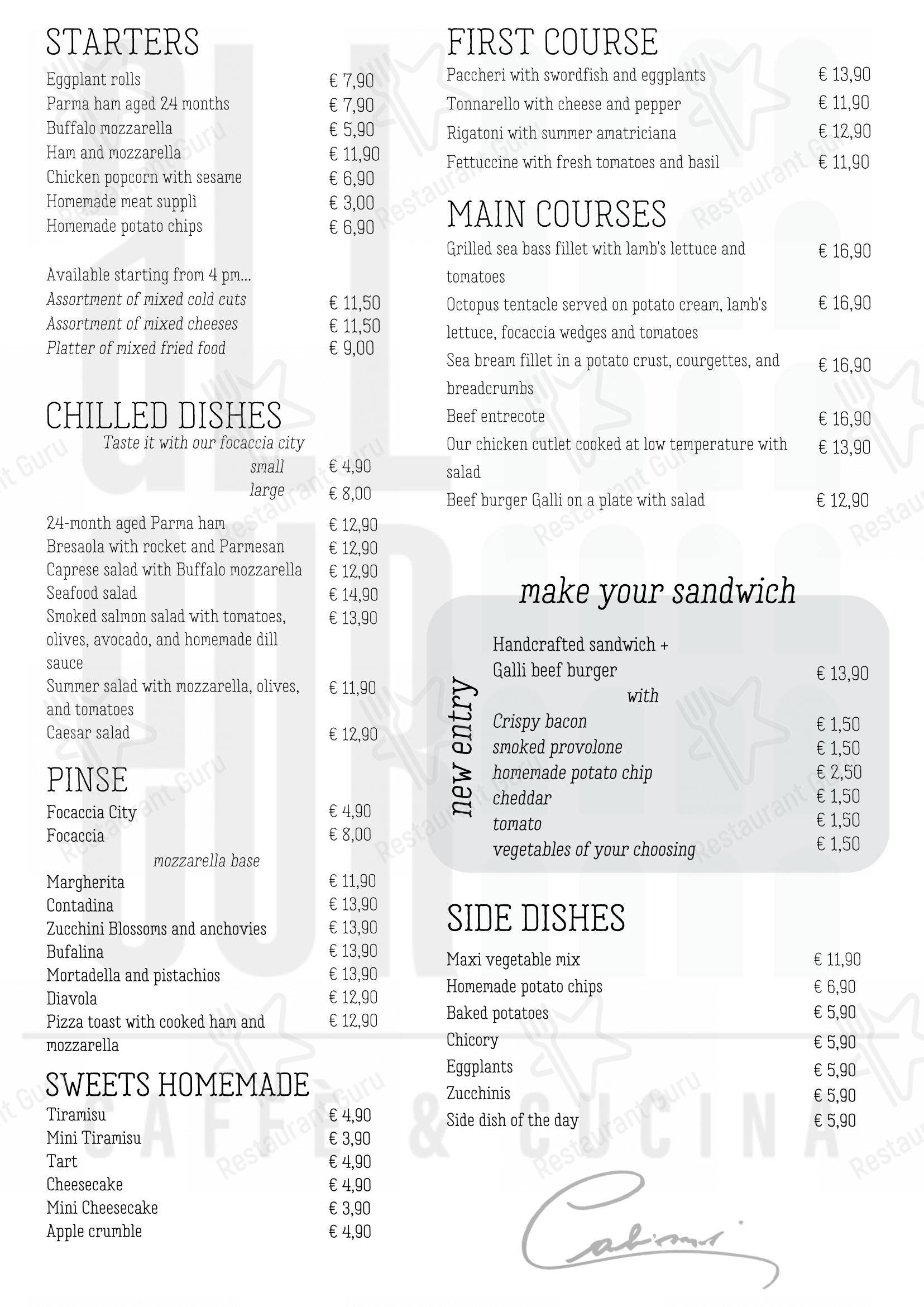 Menu di AllEur - Caffè e cucina - Основное меню