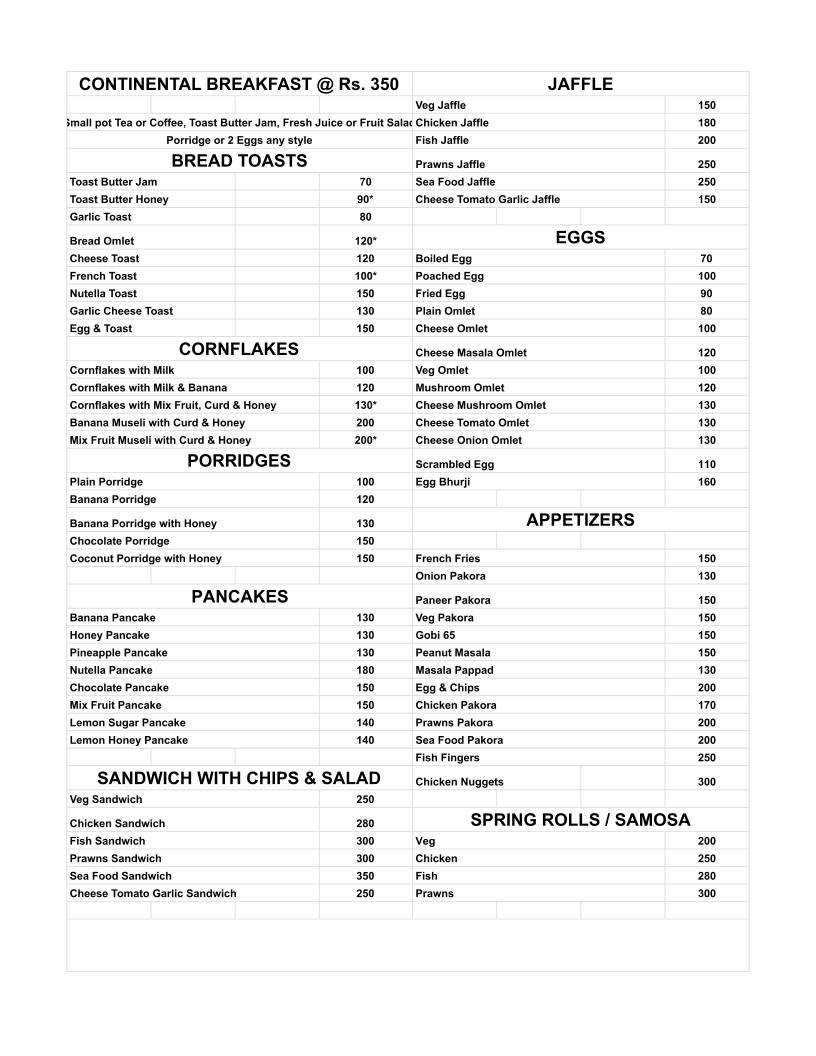 Almond Restaurant menu