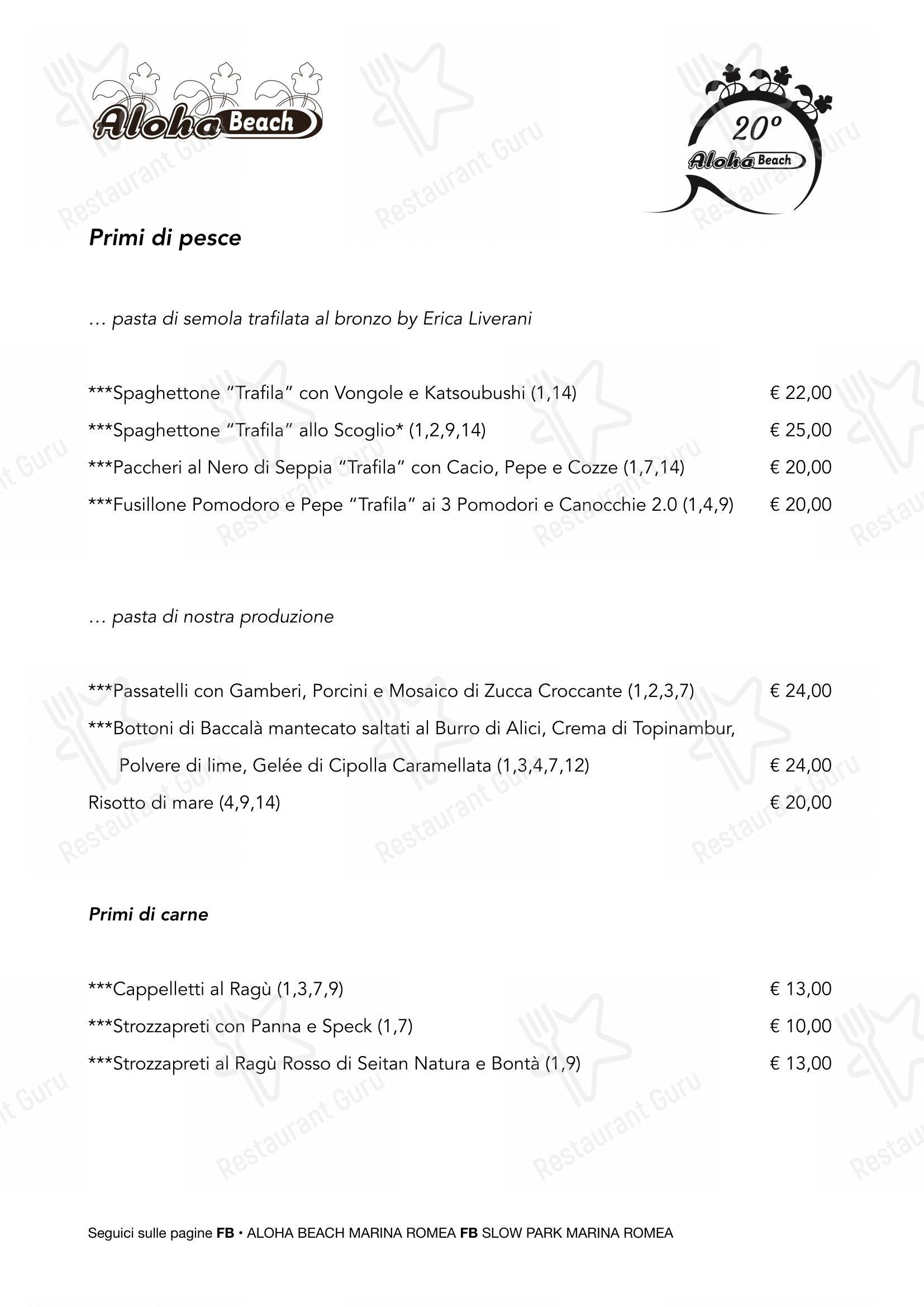 Aloha Beach in Marina Romea - Menu