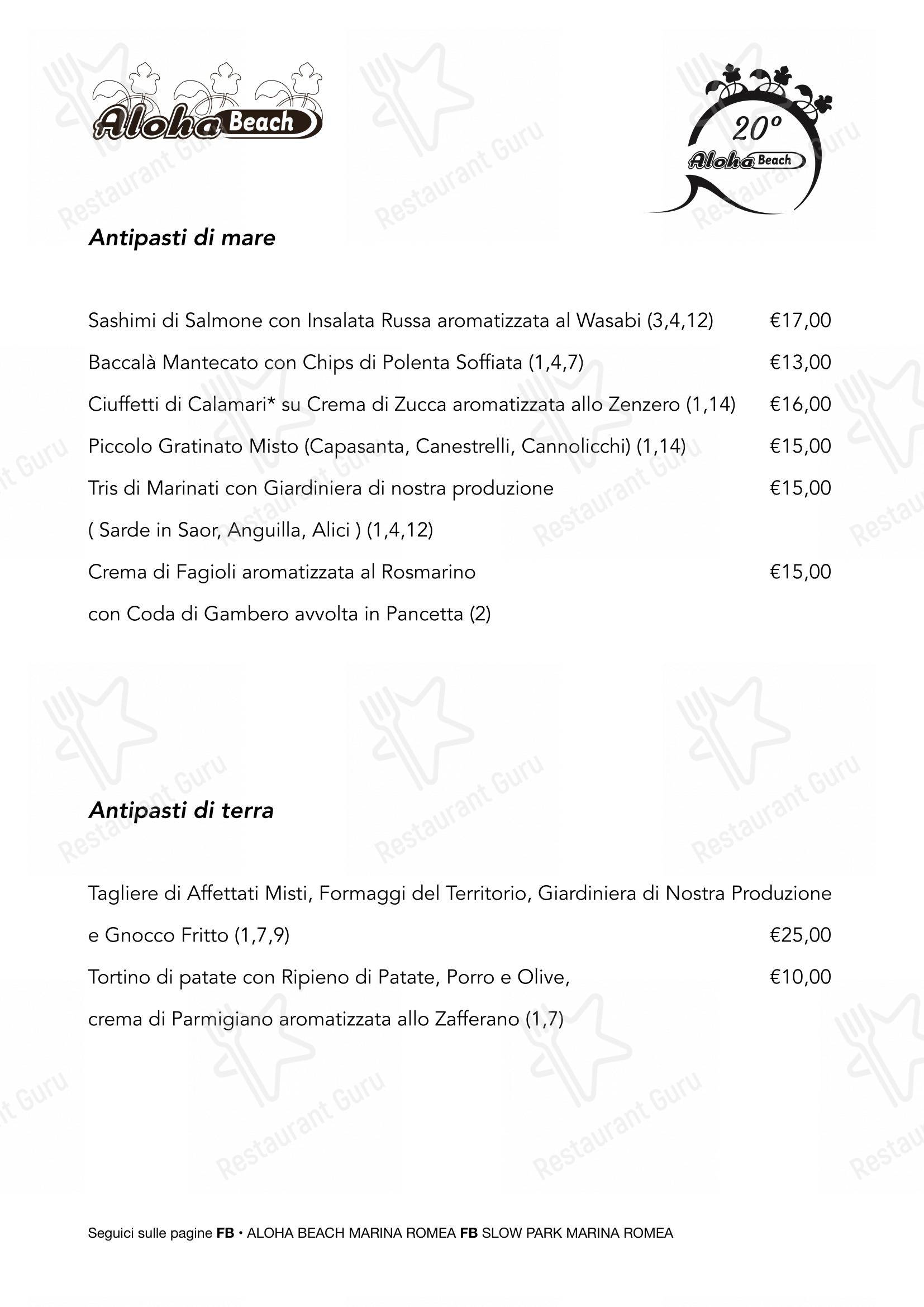 Aloha Beach in Marina Romea - Menu