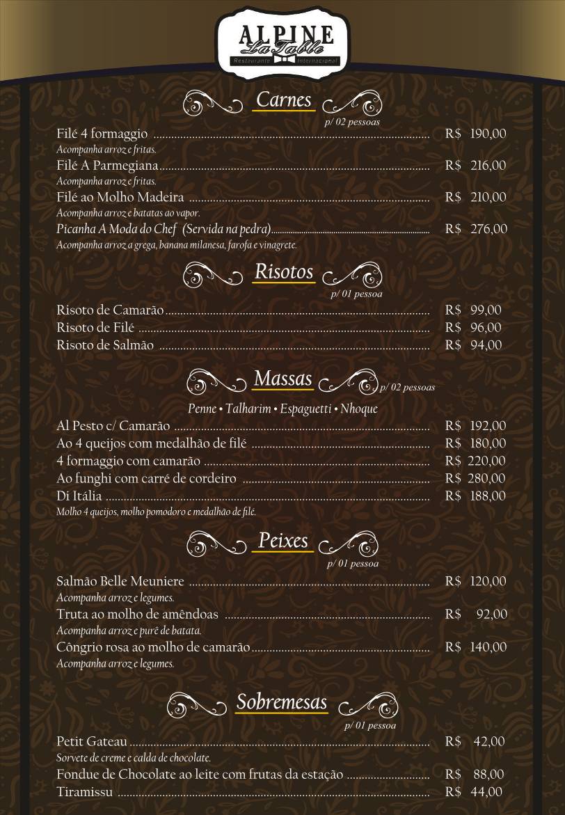 Alpine La Table: Fondue, Carnes, Risotos, Tábua de Frios, Vinhos, Gramado cardápio