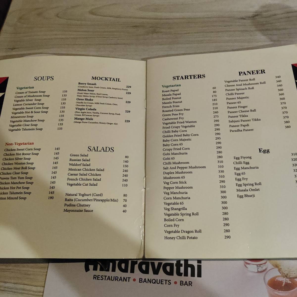 Amaravathi Family Restaurant and Bar menu