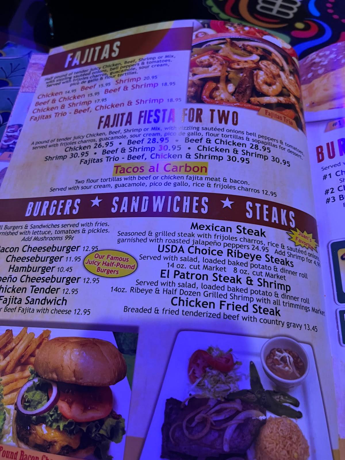 Menu at Amigo Juan Mexican Cafe, Hope