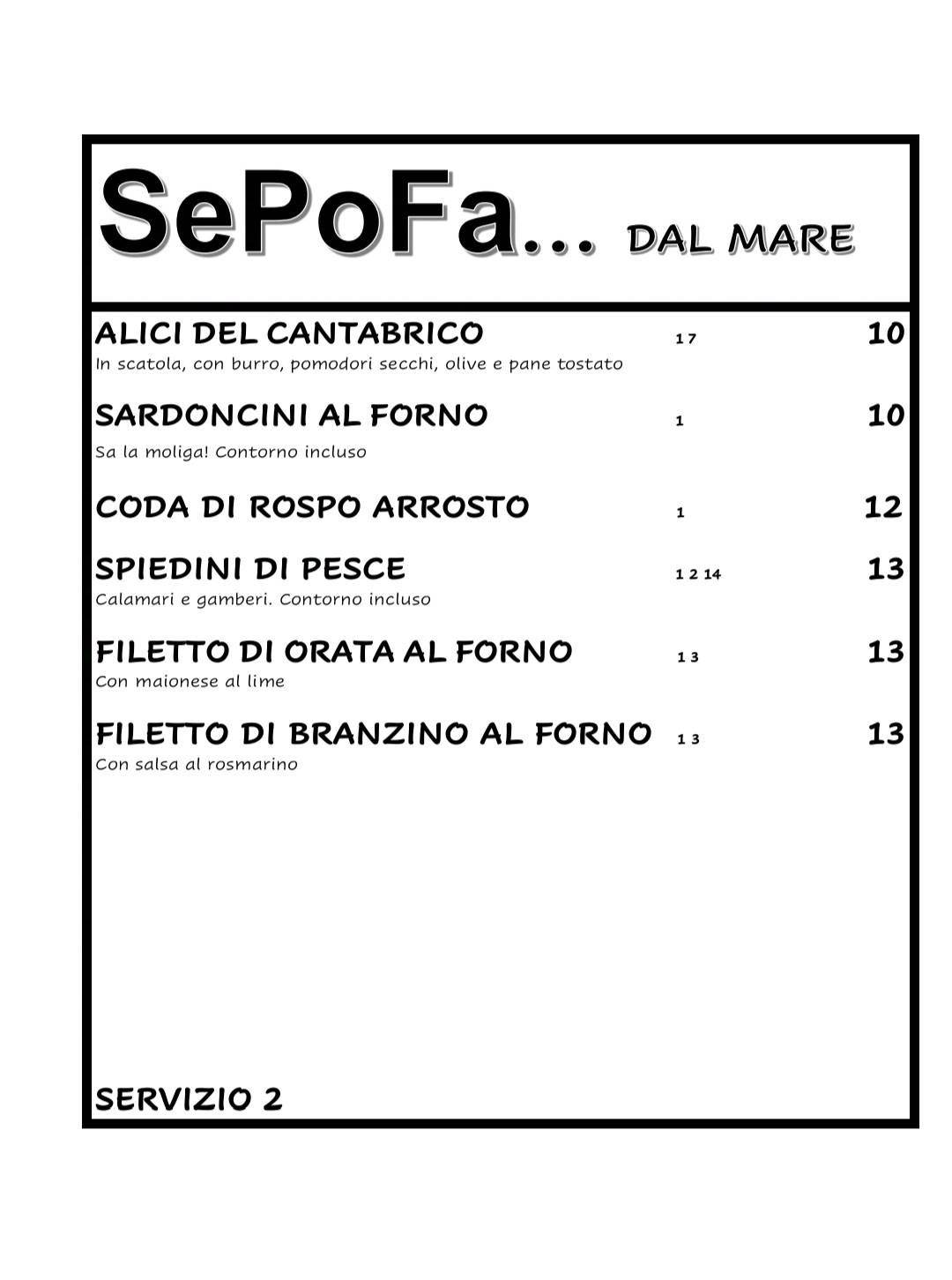 Menu di Sepofa Ristorante Pizzeria 