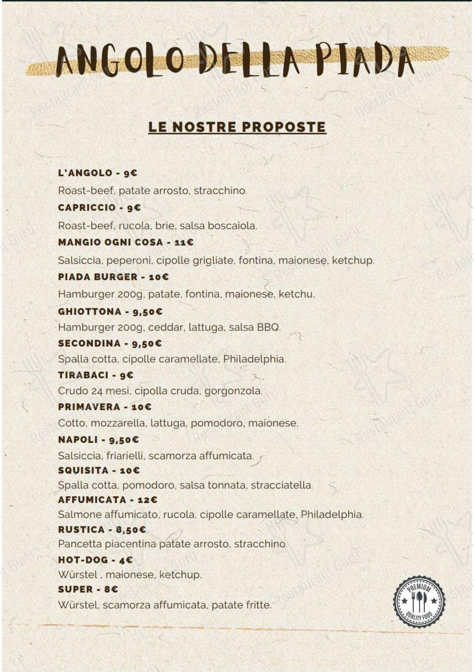 Angolo della Piada dans Collecchio - Menu