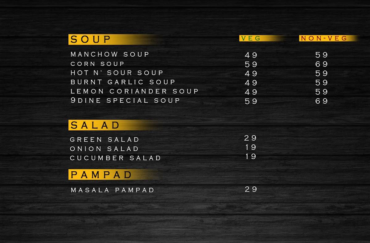 9Dine Multicuisine Restaurant menu