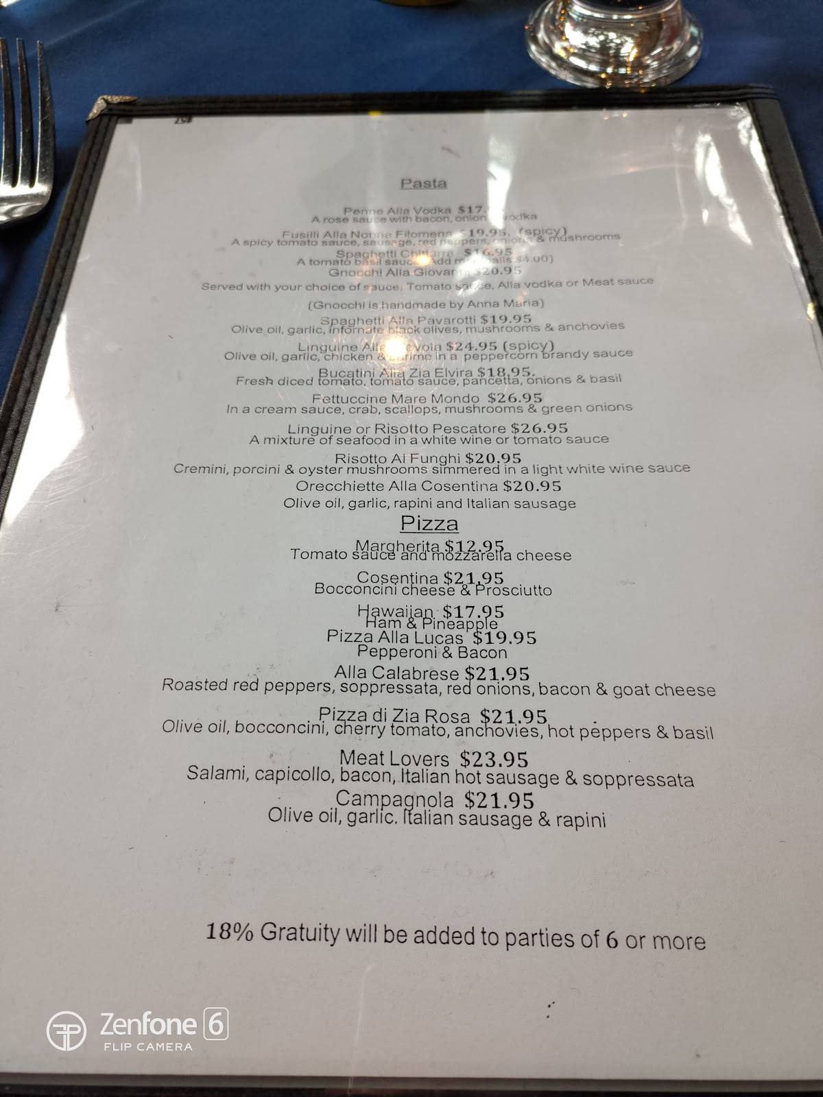 Menu at Anna Maria Trattoria restaurant, Vaughan