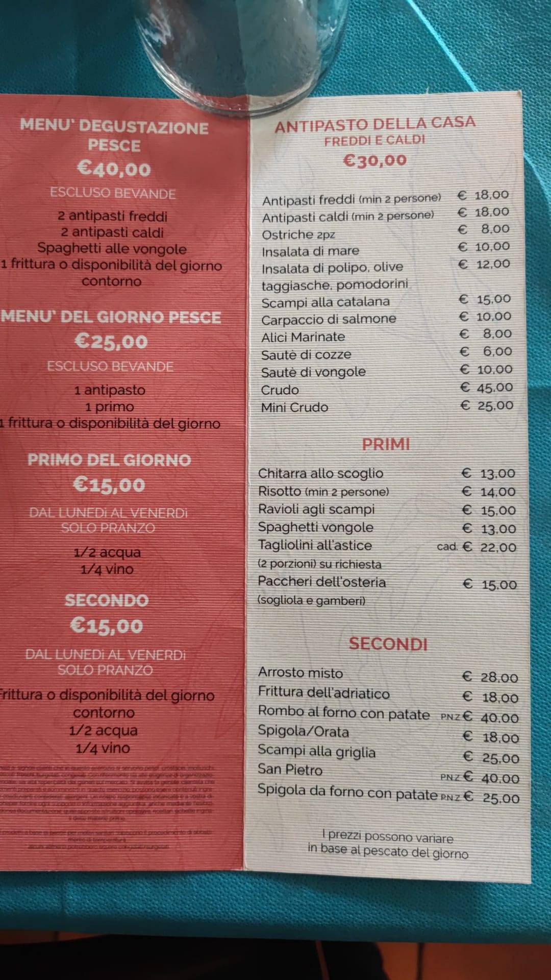 Menu di Antica Osteria dell'Angelo 