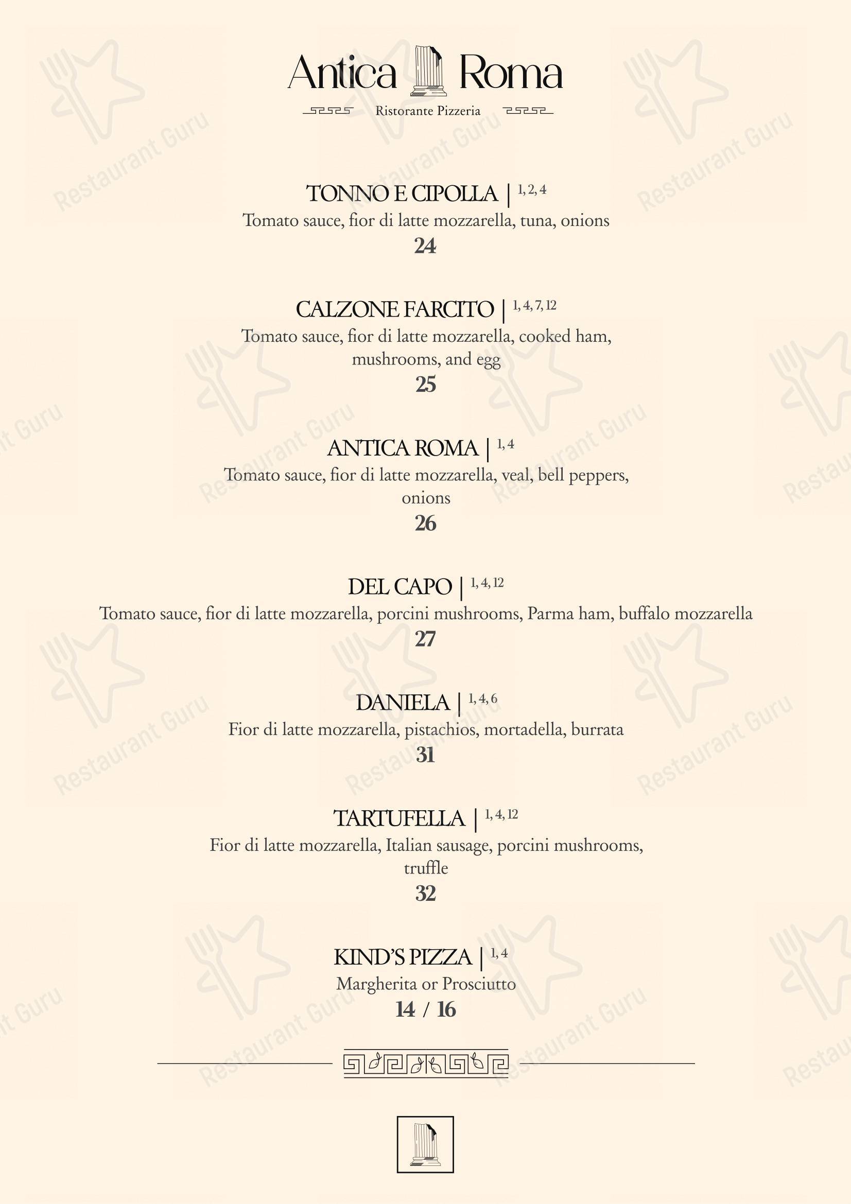 Antica Roma in Zurigo - Menu