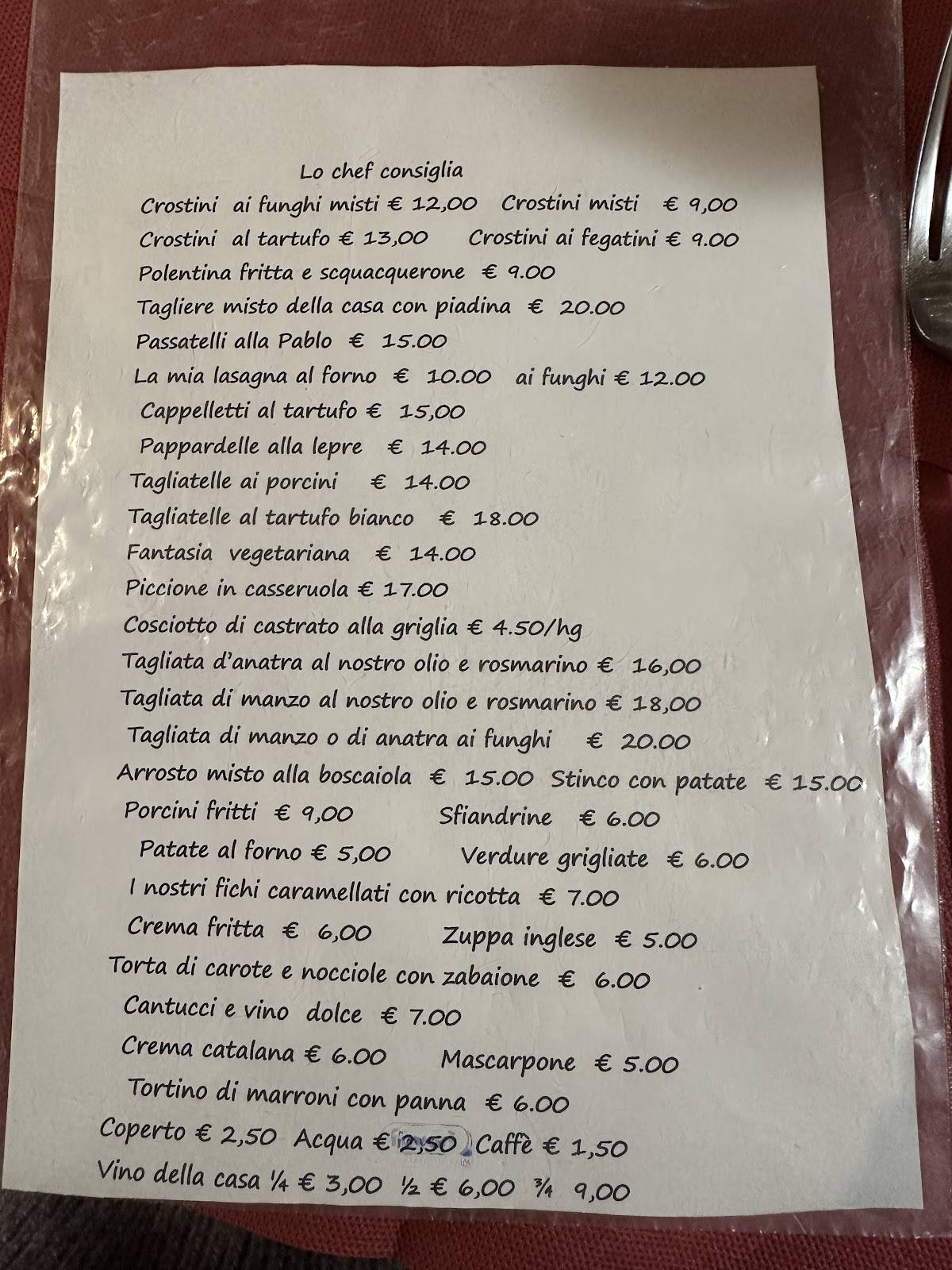 Menu di Antica Trattoria Cheterena 
