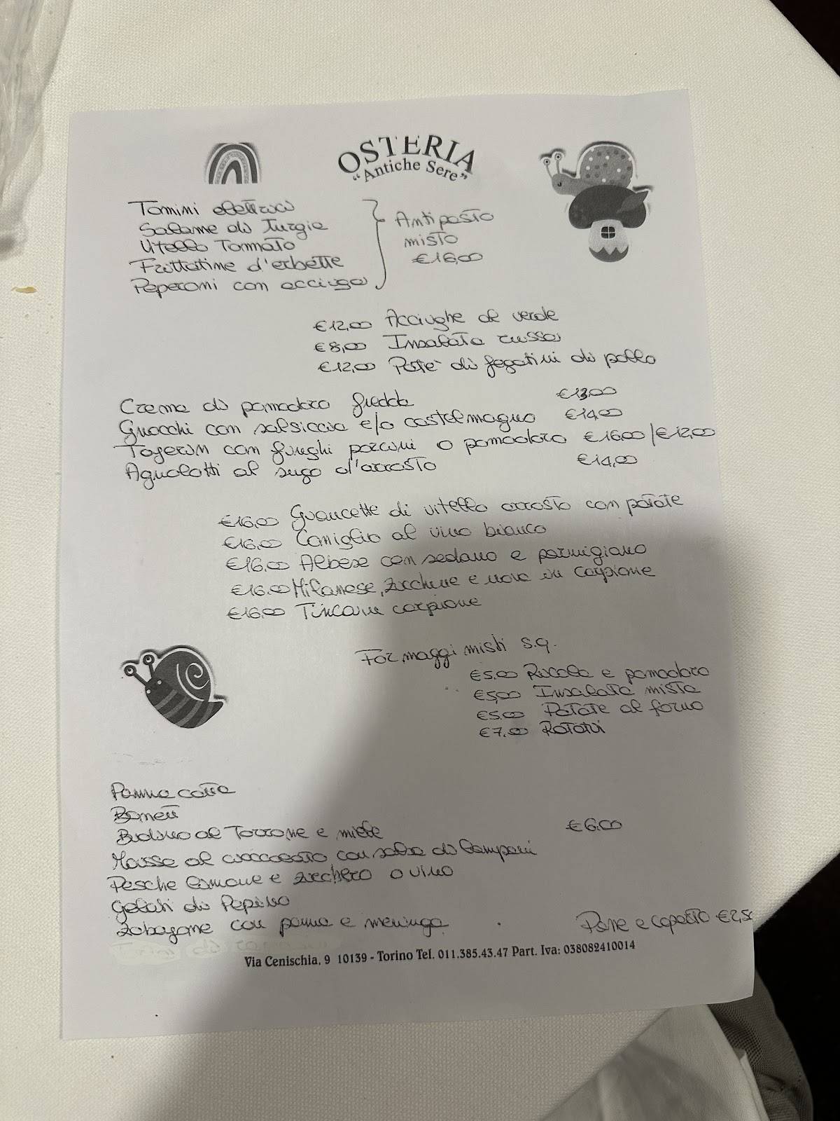 Menu di Antiche Sere 