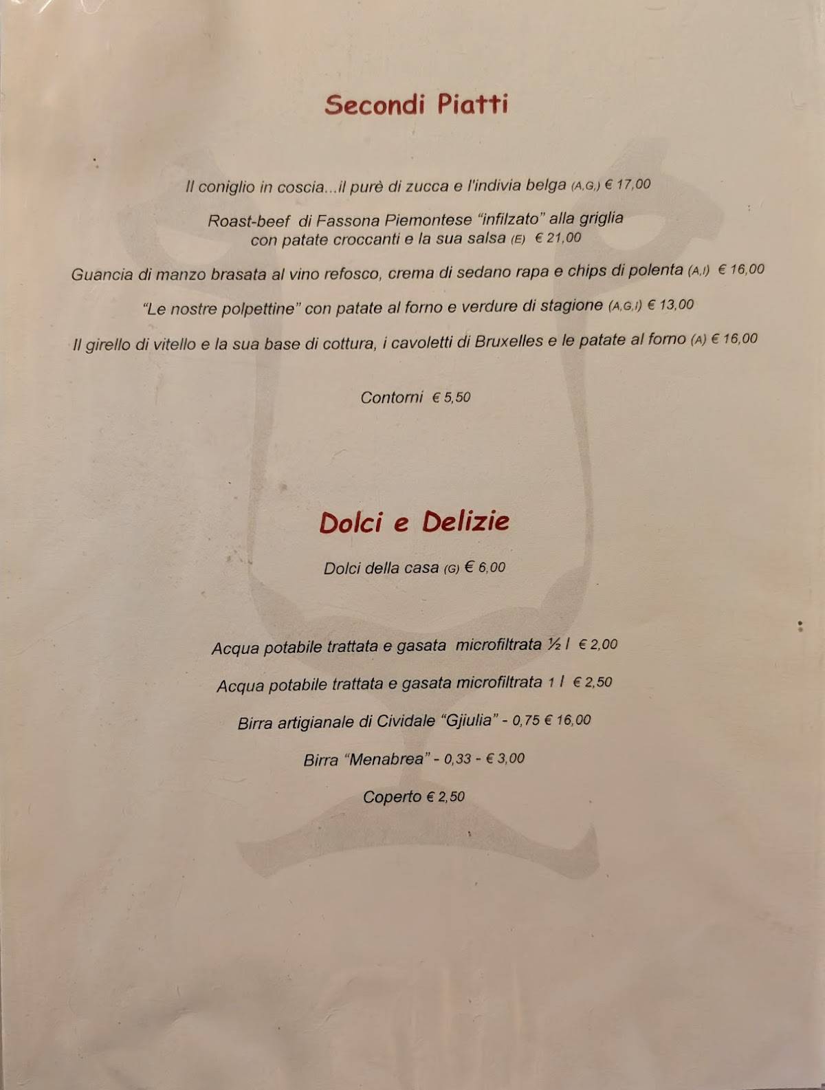 Menu di Antico Leon d'Oro 