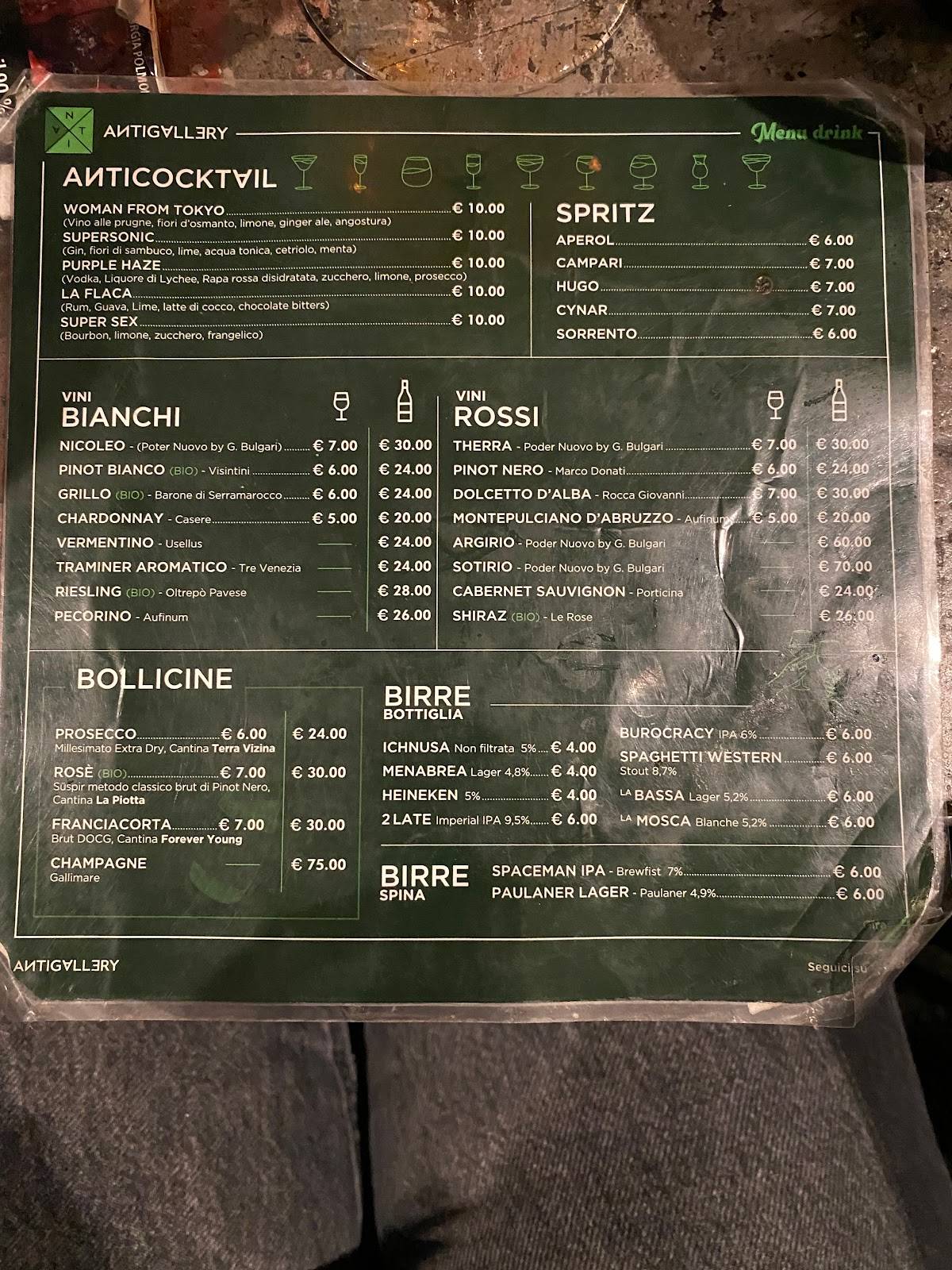 Menu di ANTIGALLERY* Monti • Art Gallery & Cocktail Bar 
