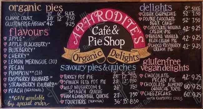 Menu de Aphrodite's Organic Pie Shop