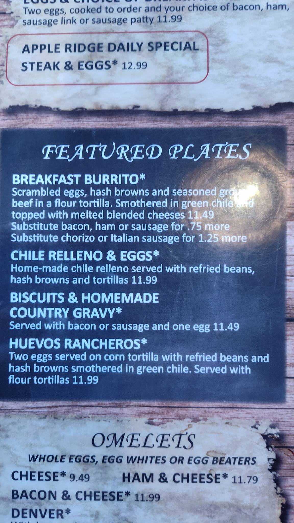 Menu at Apple Ridge Cafe, Wheat Ridge