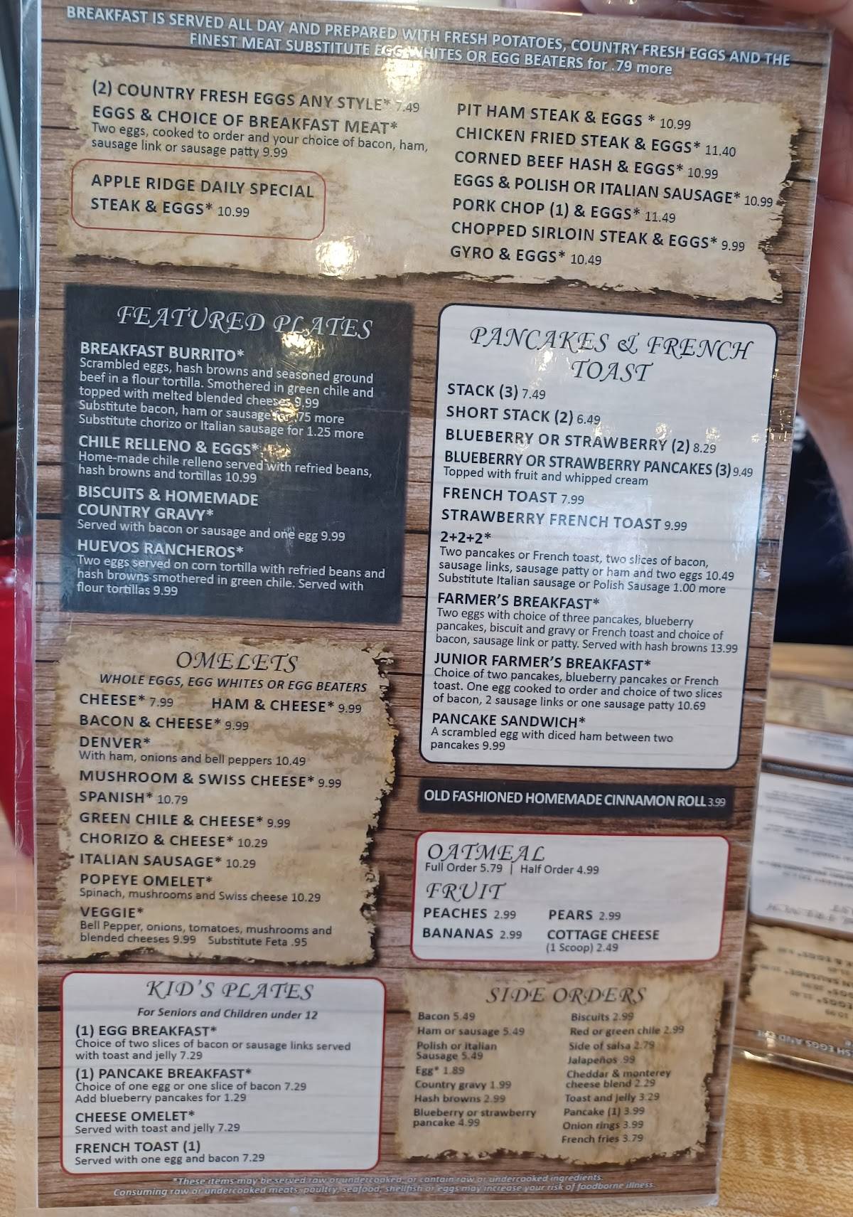 Menu at Appleridge Cafe, Wheat Ridge