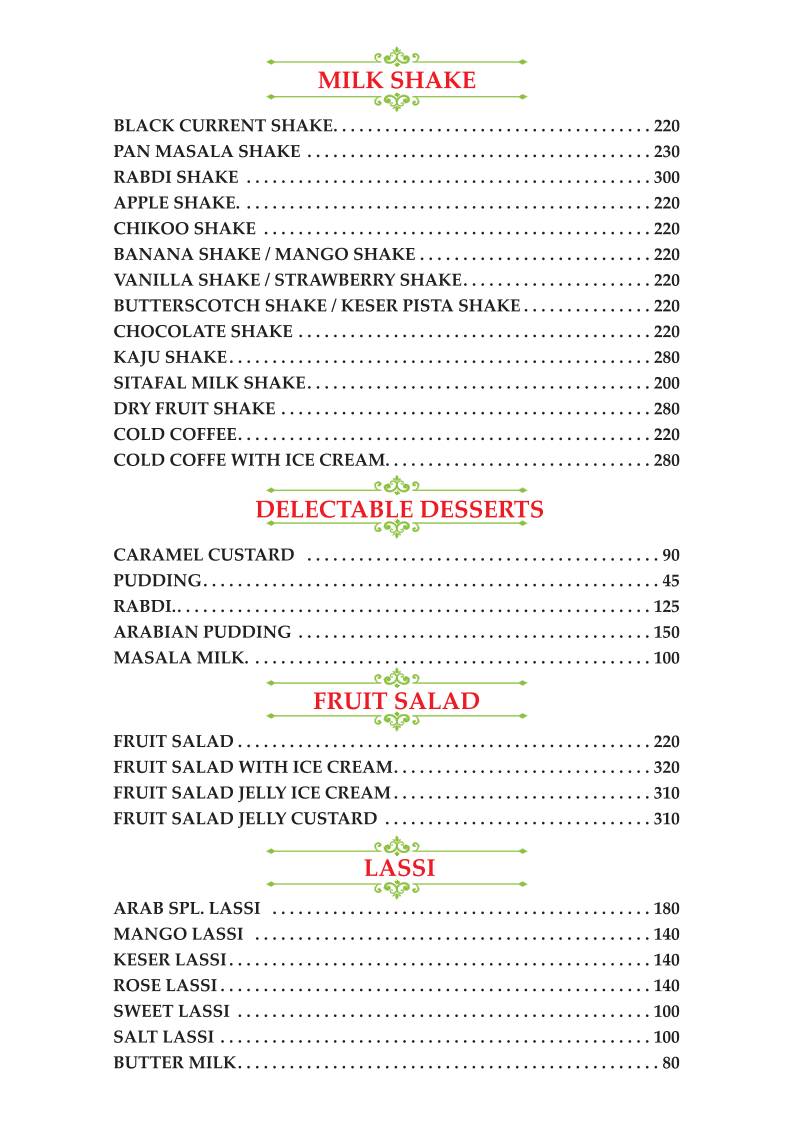 Arab Restaurant menu