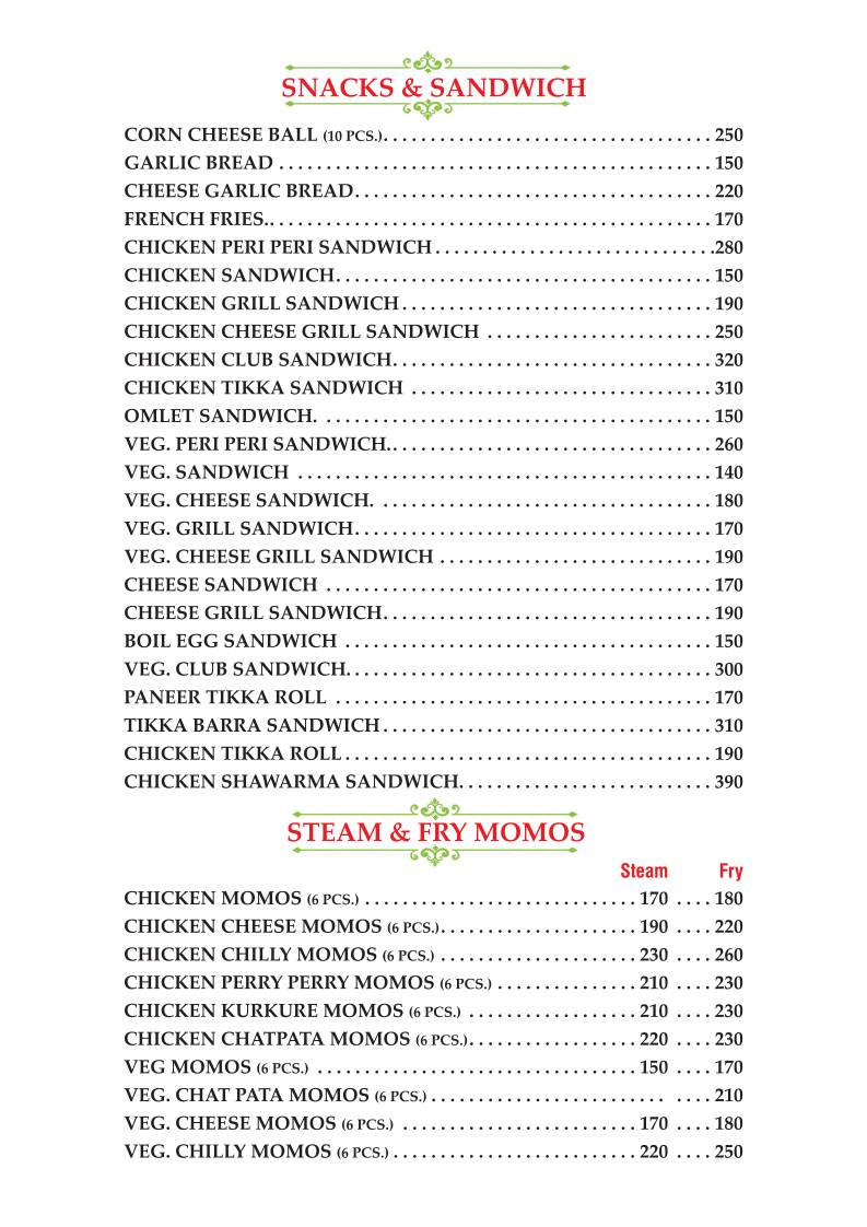 Arab Restaurant menu