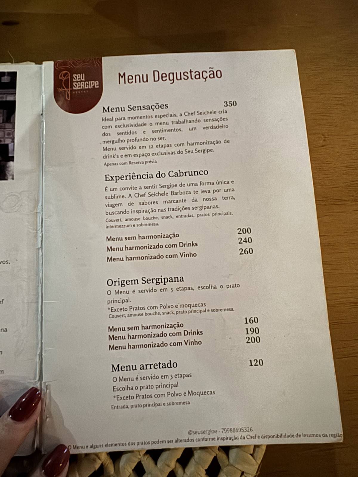 Seu Sergipe cardápio