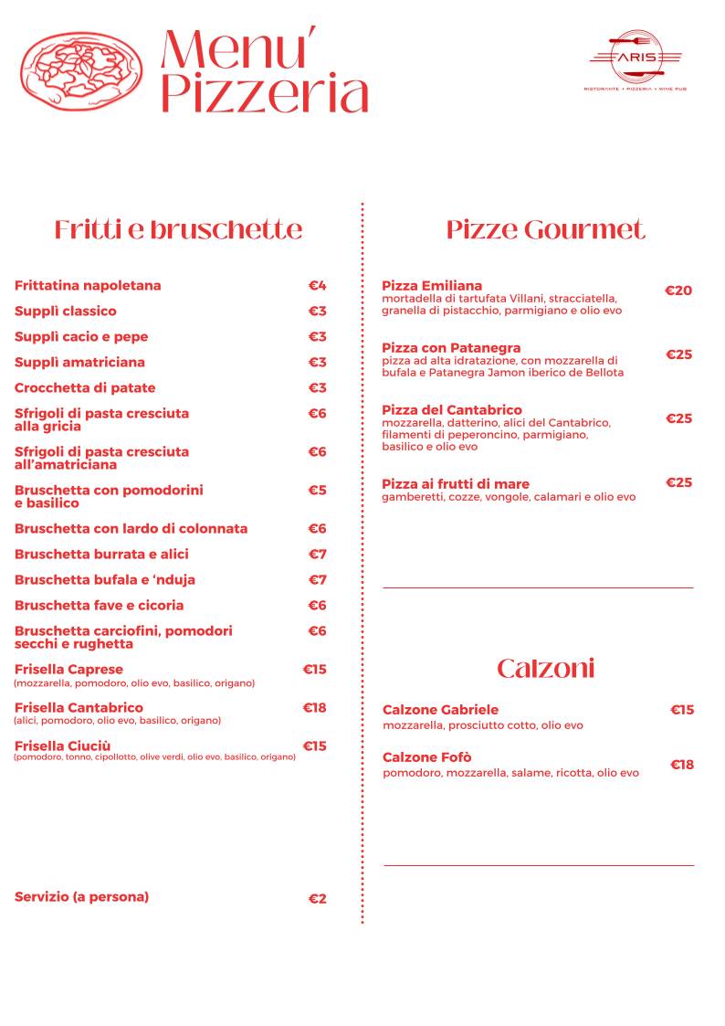 Menu di Aris Ristorante & pizzeria & Wine Pub 