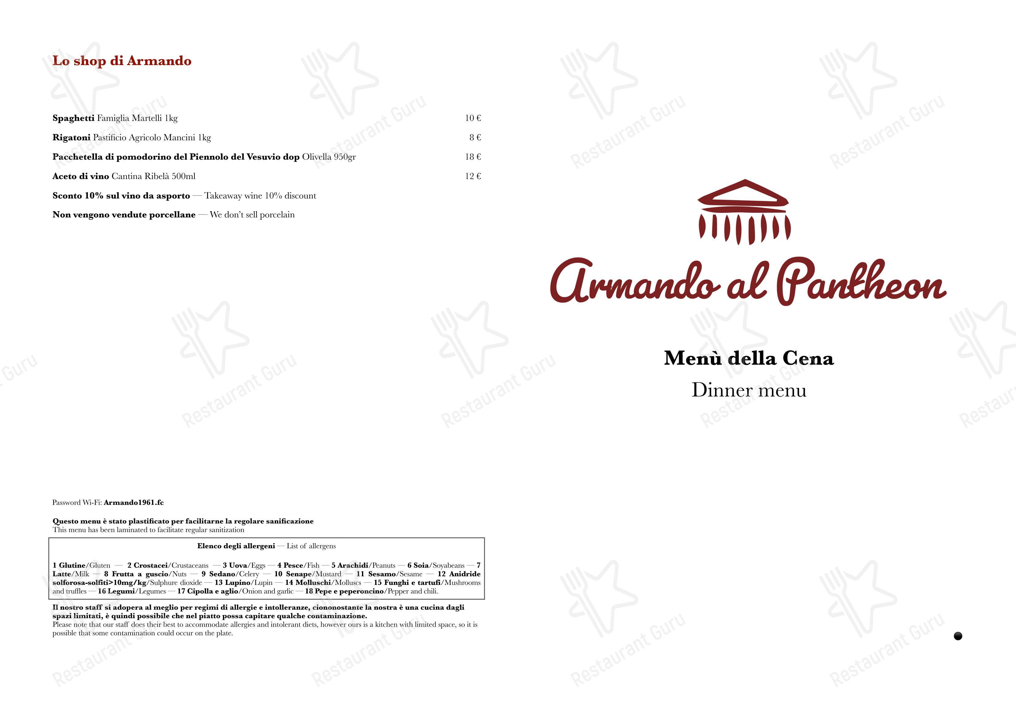 菜单 pour Armando al Pantheon restaurant