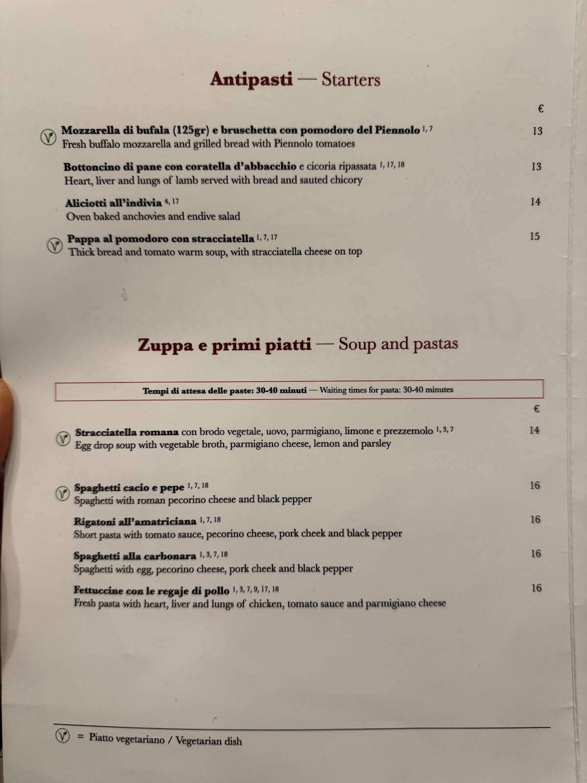 Menu di Armando al Pantheon 