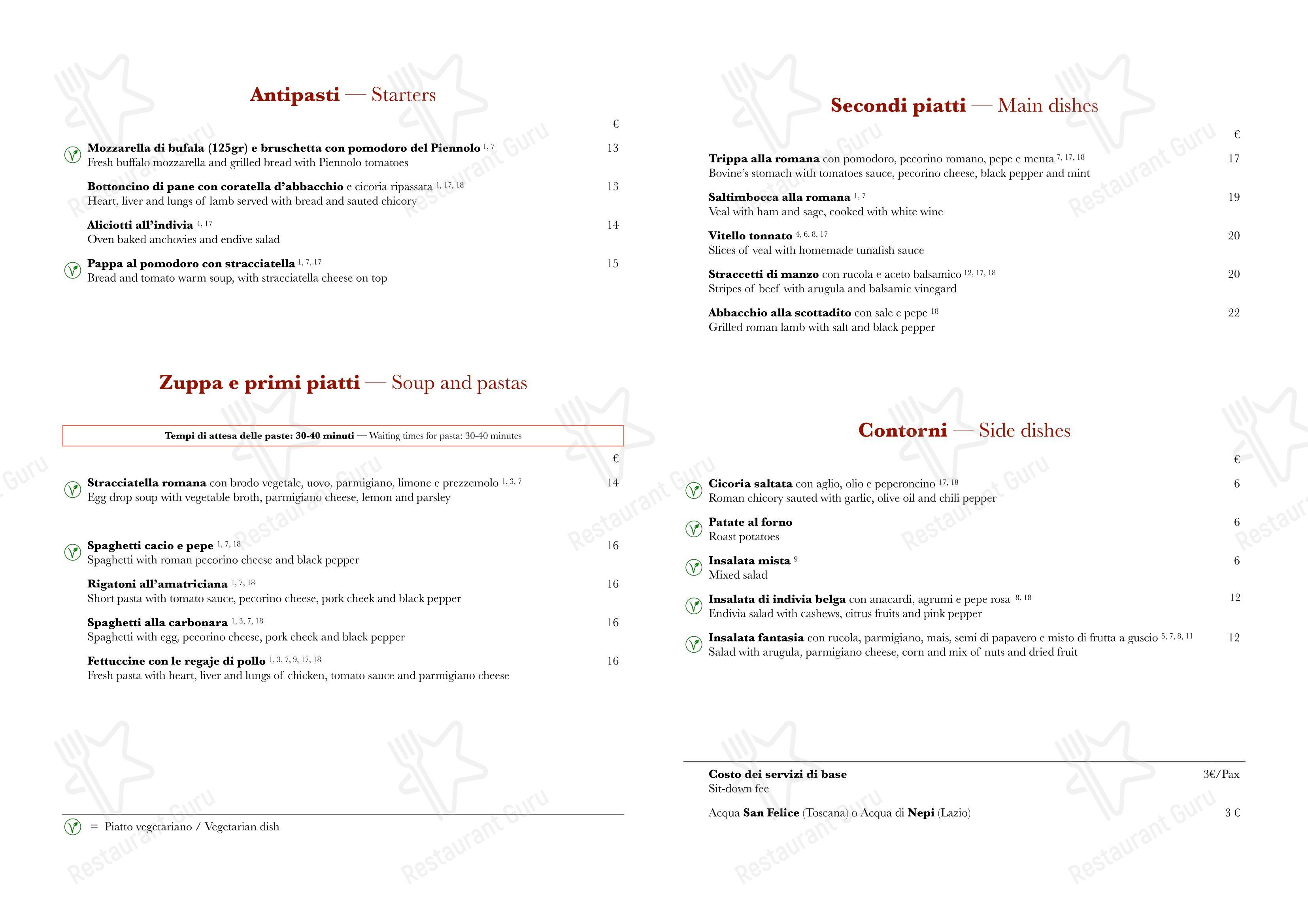 Menu bar pour Armando al Pantheon dans Rome