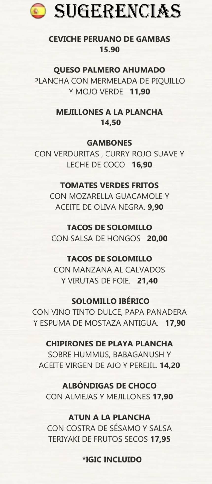 Carta de Tasca La Raspa
